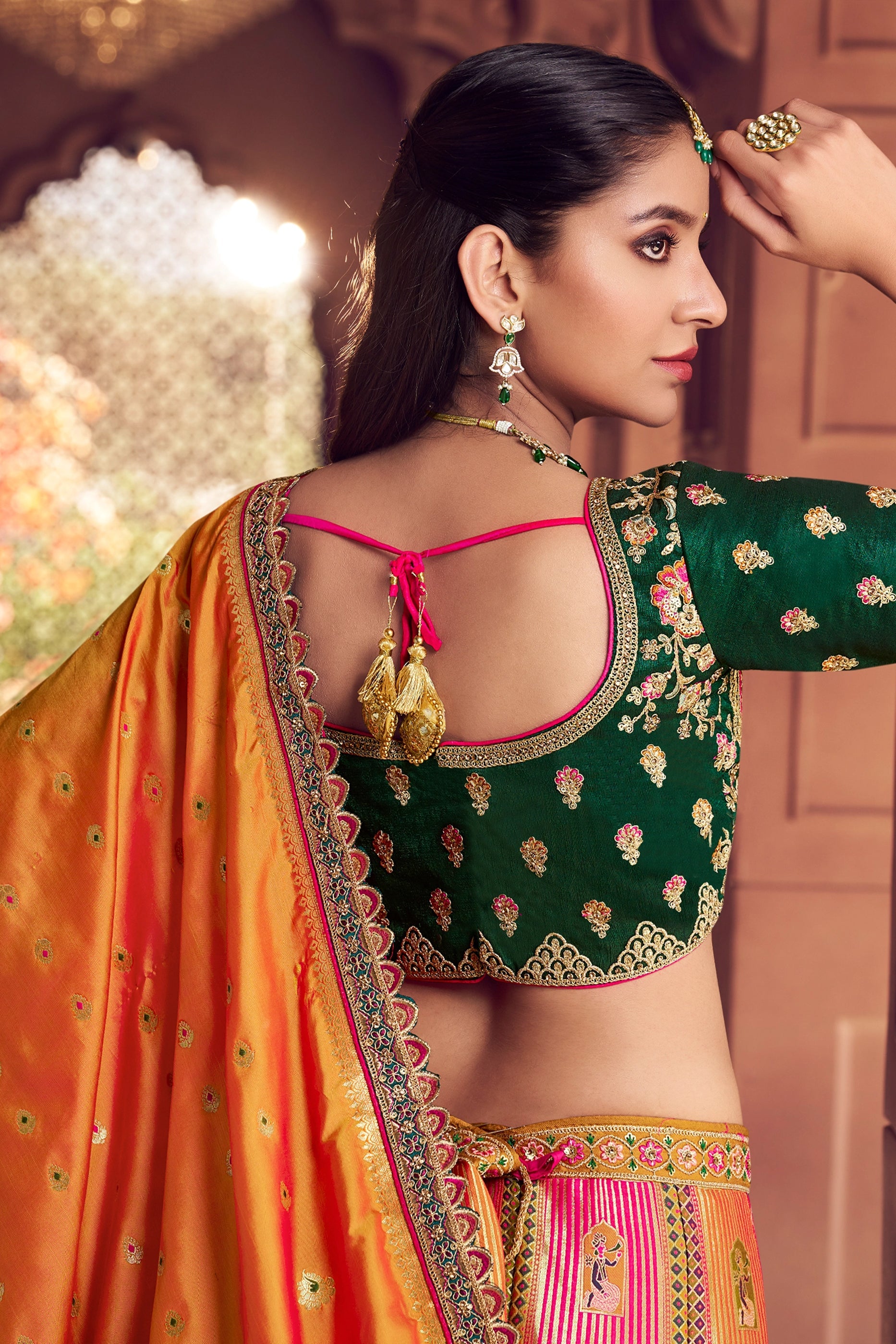 Multicolor Semi-Stitched Banarasi Silk Lehenga-SAR11590_5_SareeButa.com