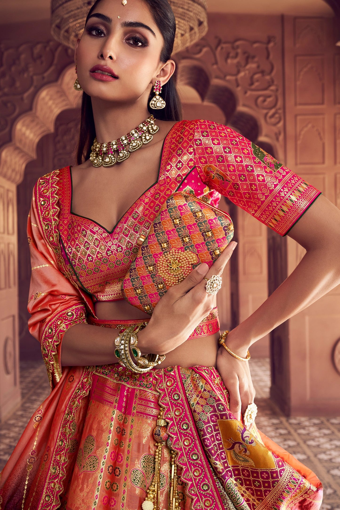 Multicolor Semi-Stitched Banarasi Silk Lehenga-SAR11591_2_SareeButa.com