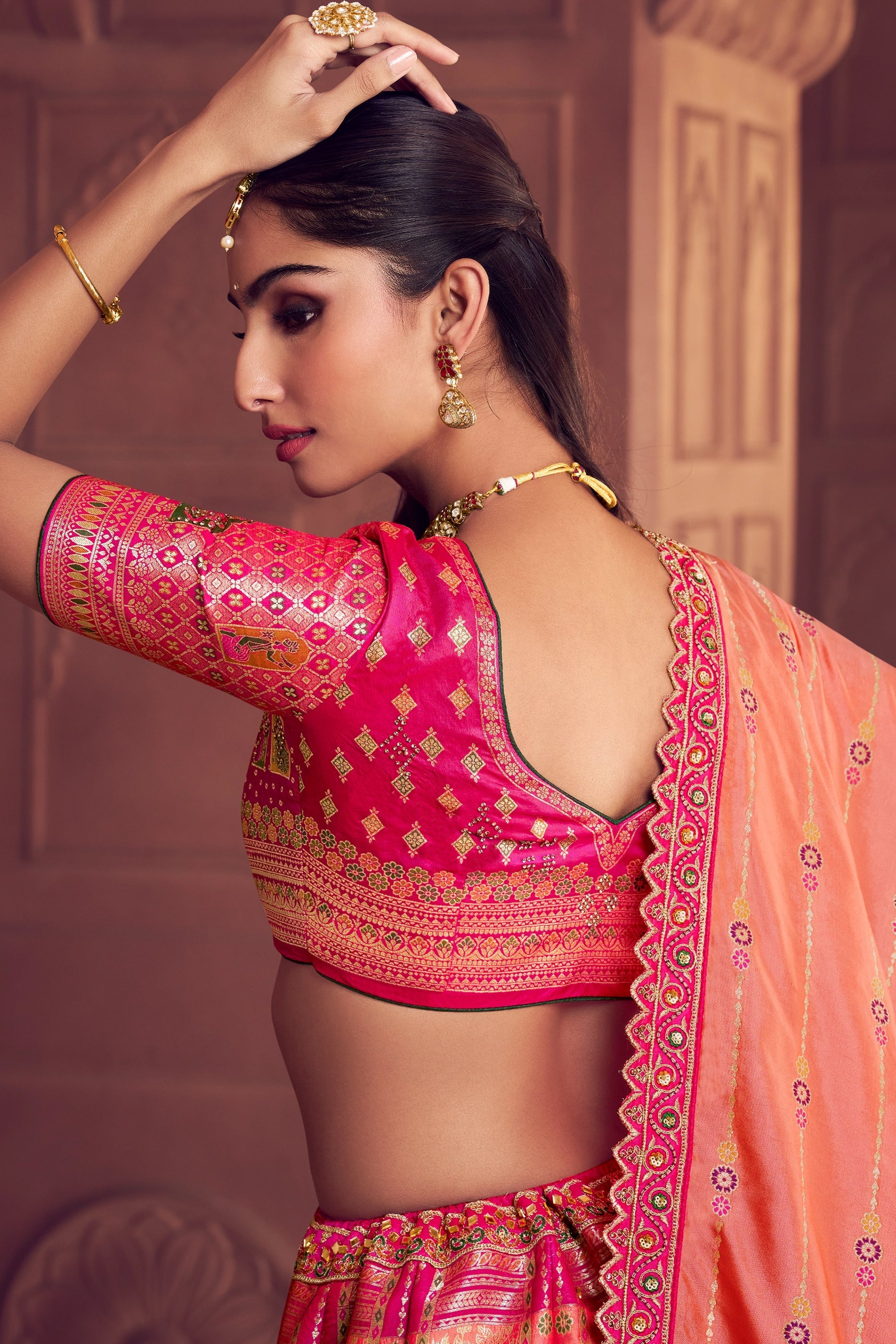 Multicolor Semi-Stitched Banarasi Silk Lehenga-SAR11591_3_SareeButa.com