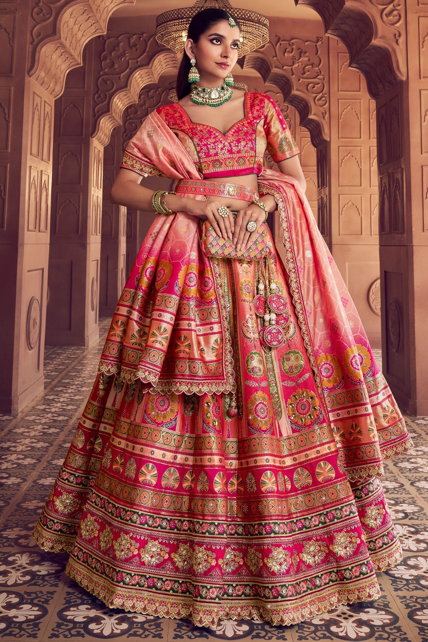 Multicolor Semi-Stitched Banarasi Silk Lehenga-SAR11592_1_SareeButa.com