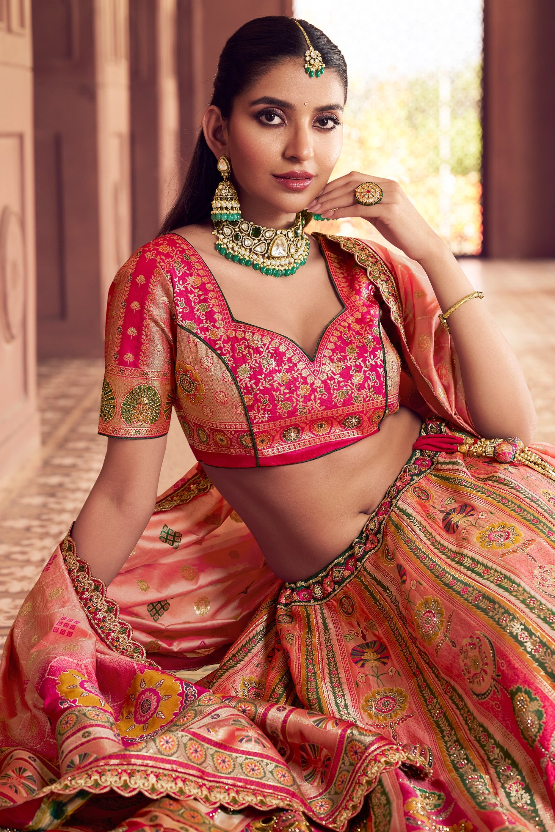 Multicolor Semi-Stitched Banarasi Silk Lehenga-SAR11592_2_SareeButa.com