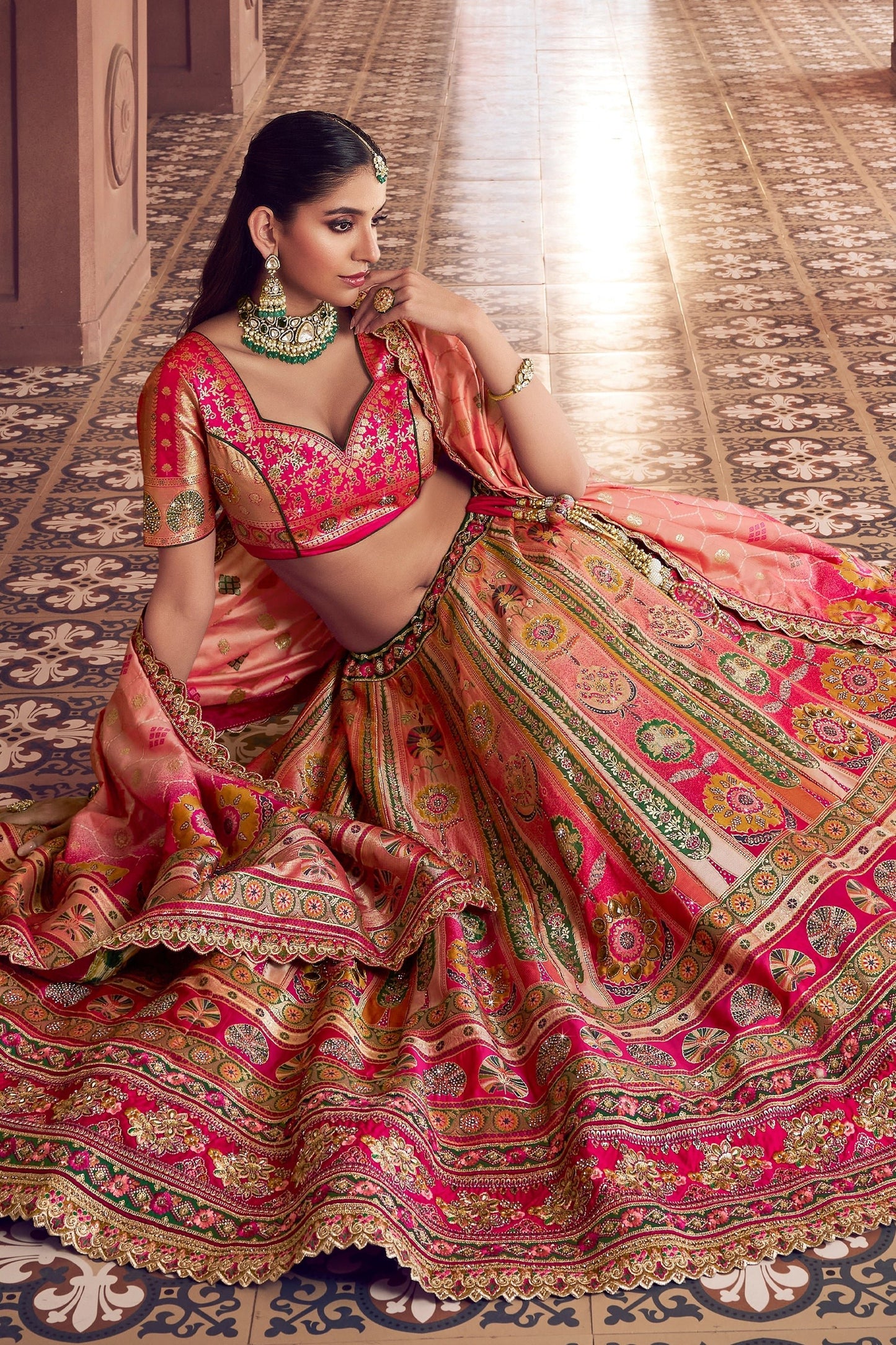 Multicolor Semi-Stitched Banarasi Silk Lehenga-SAR11592_3_SareeButa.com