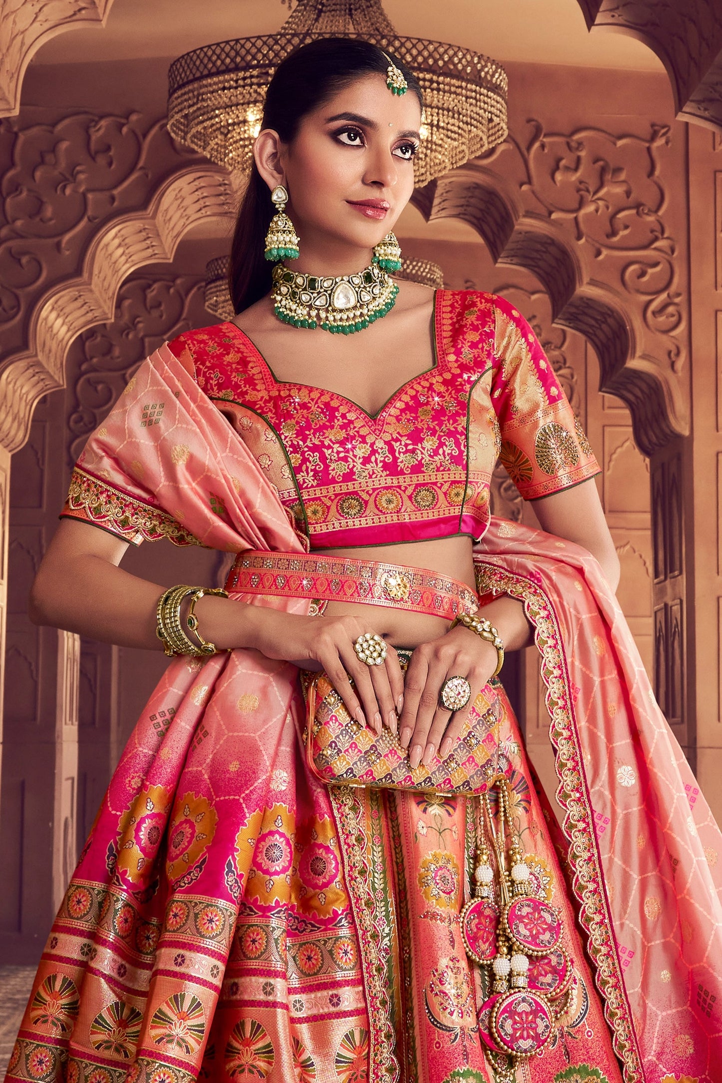 Multicolor Semi-Stitched Banarasi Silk Lehenga-SAR11592_5_SareeButa.com
