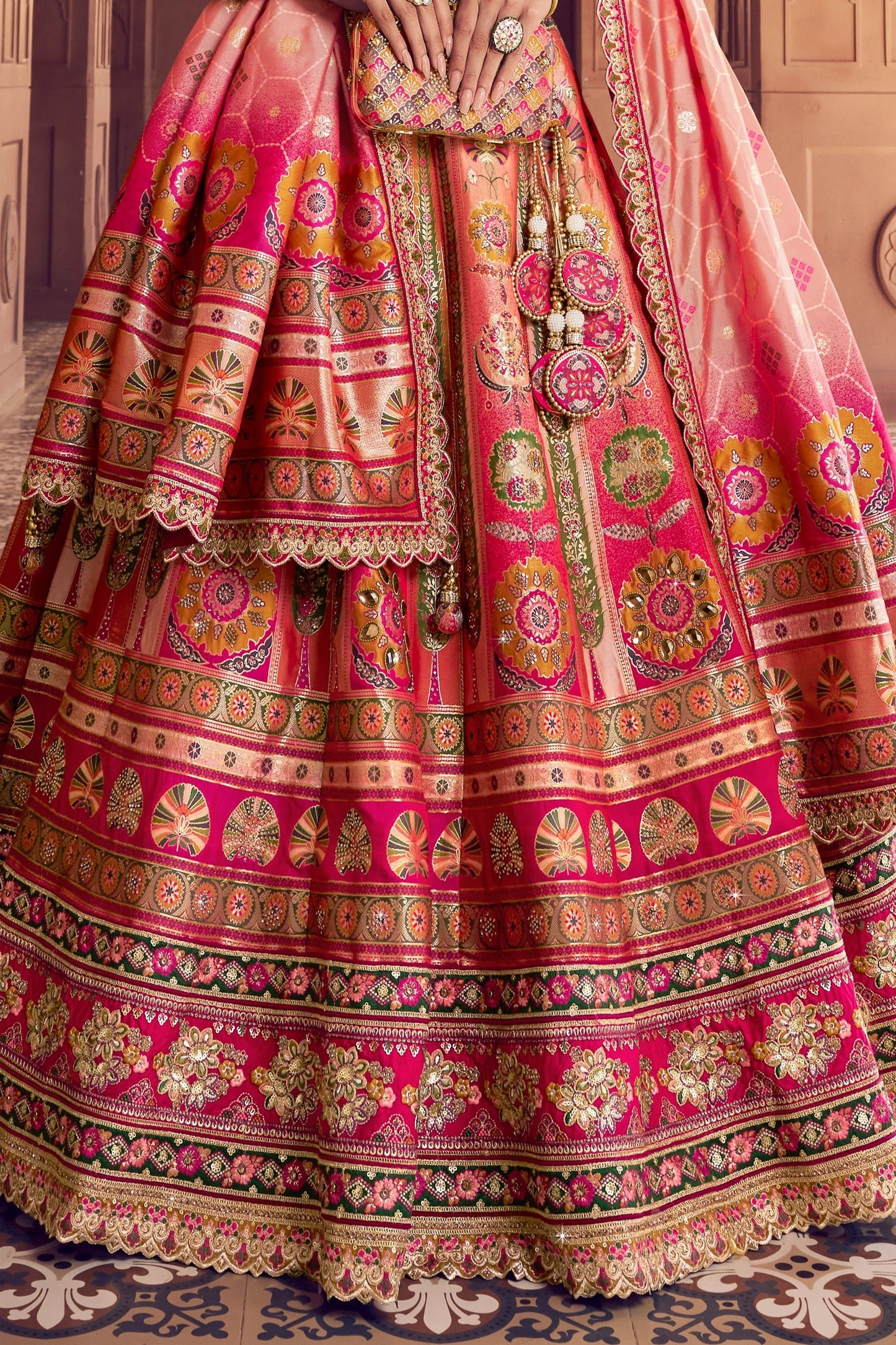 Multicolor Semi-Stitched Banarasi Silk Lehenga