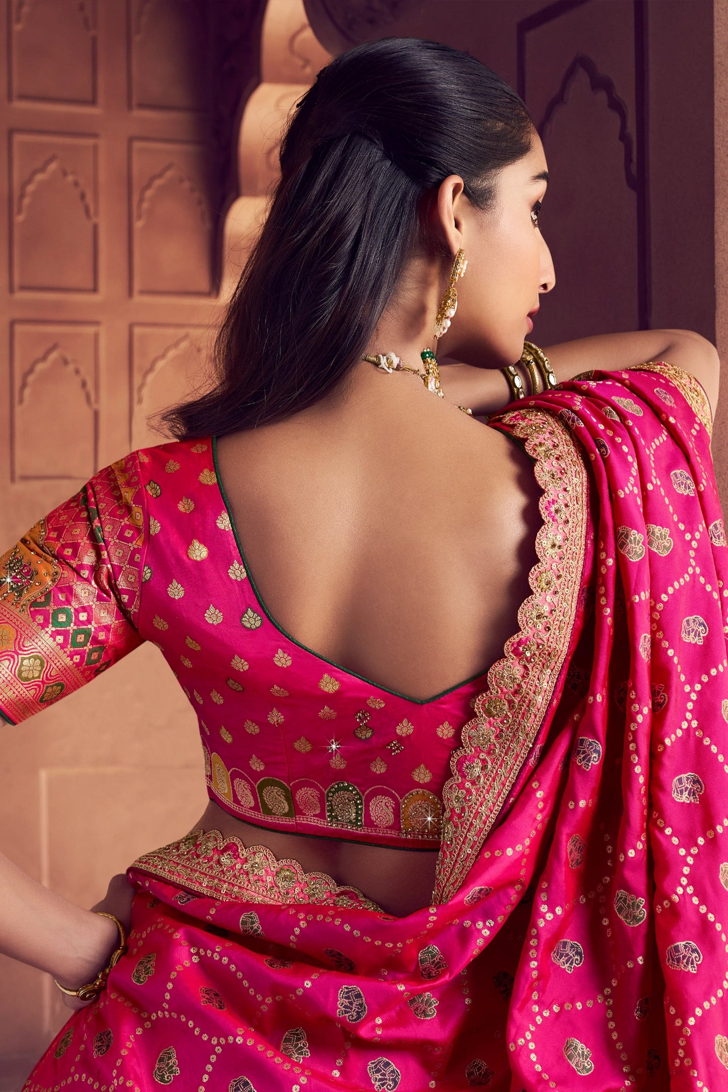 Multicolor Semi-Stitched Banarasi Silk Lehenga-SAR11593_3_SareeButa.com