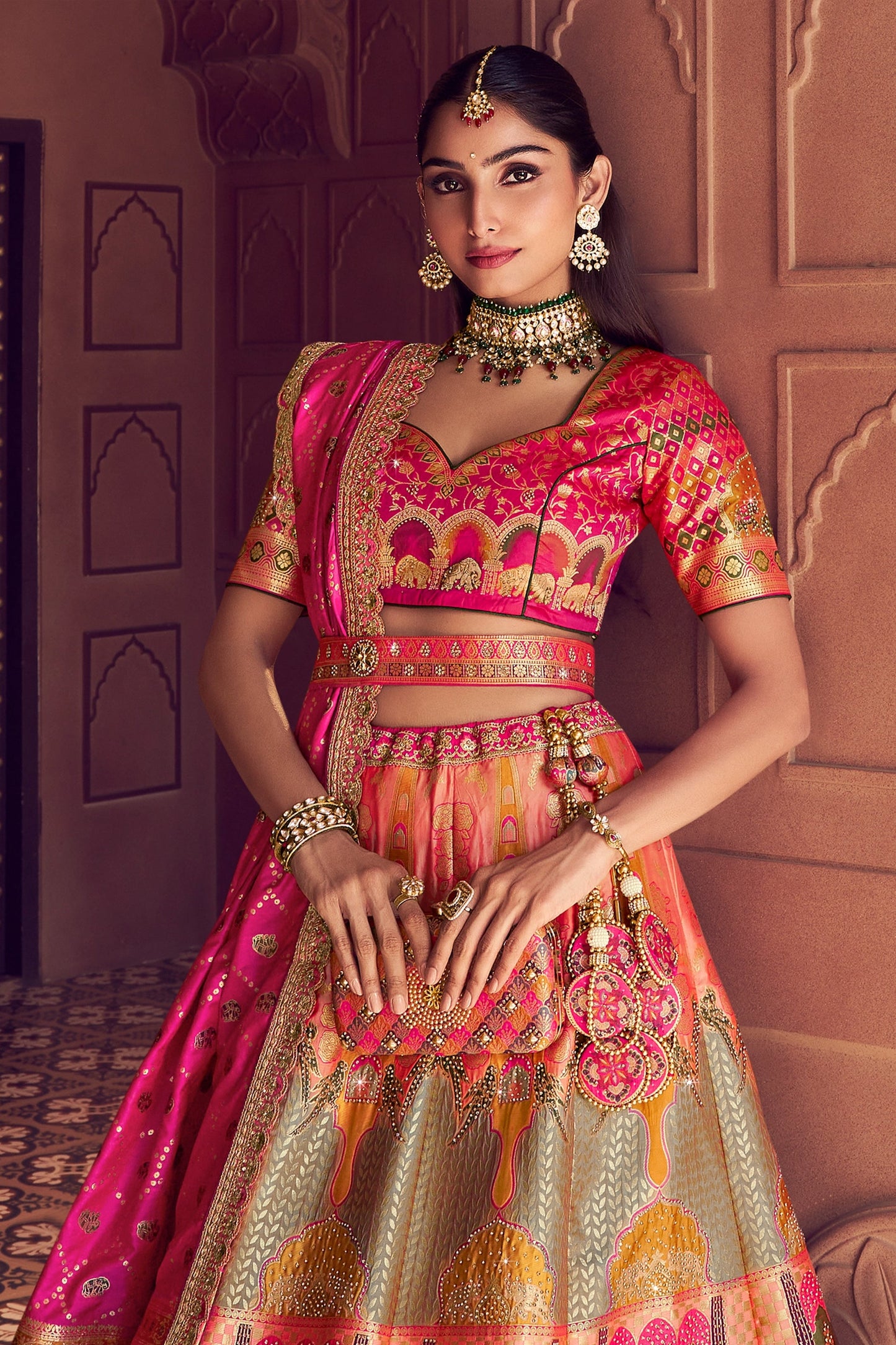 Multicolor Semi-Stitched Banarasi Silk Lehenga-SAR11593_5_SareeButa.com