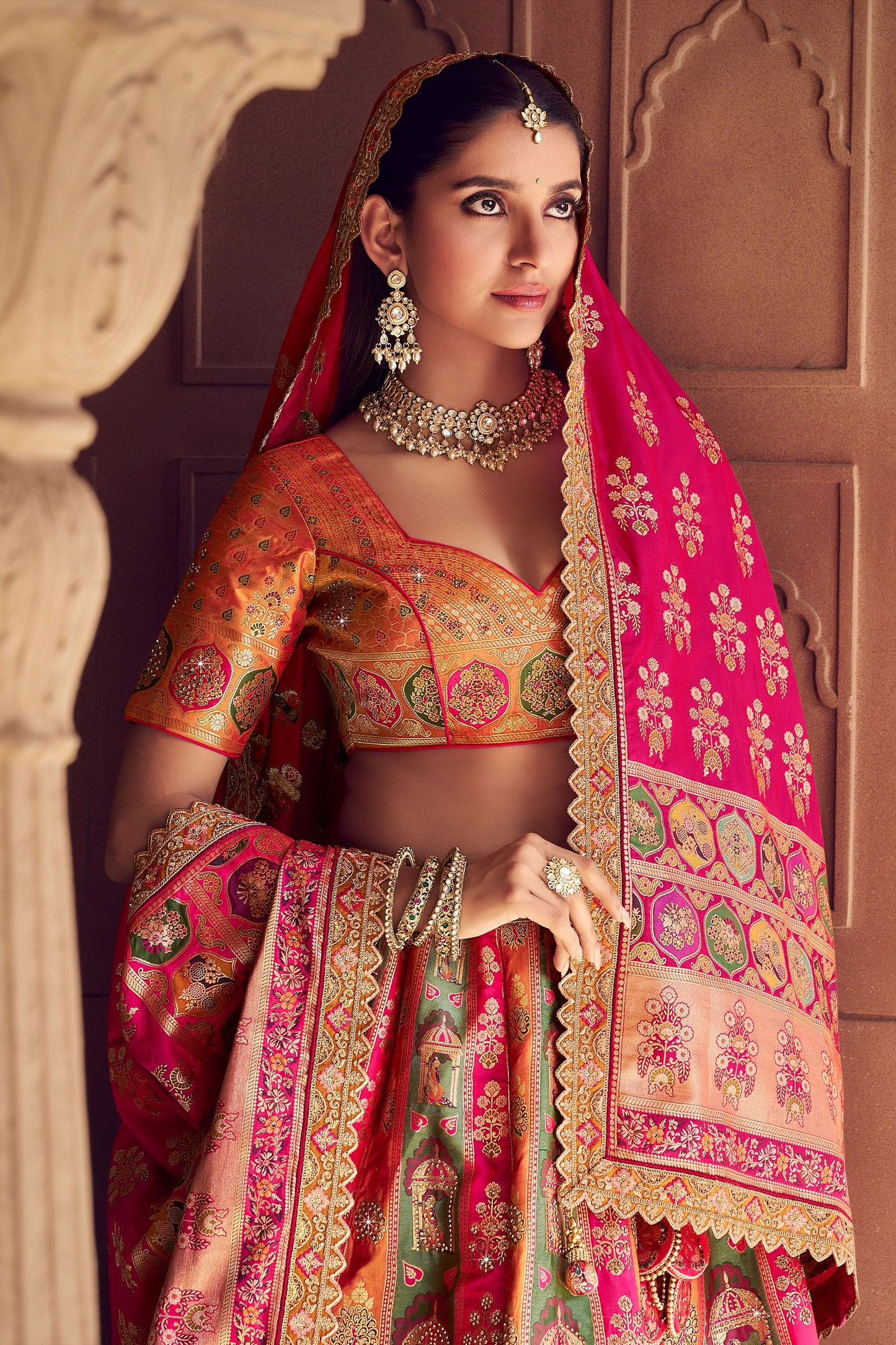 Multicolor Semi-Stitched Banarasi Silk Lehenga-SAR11594_2_SareeButa.com