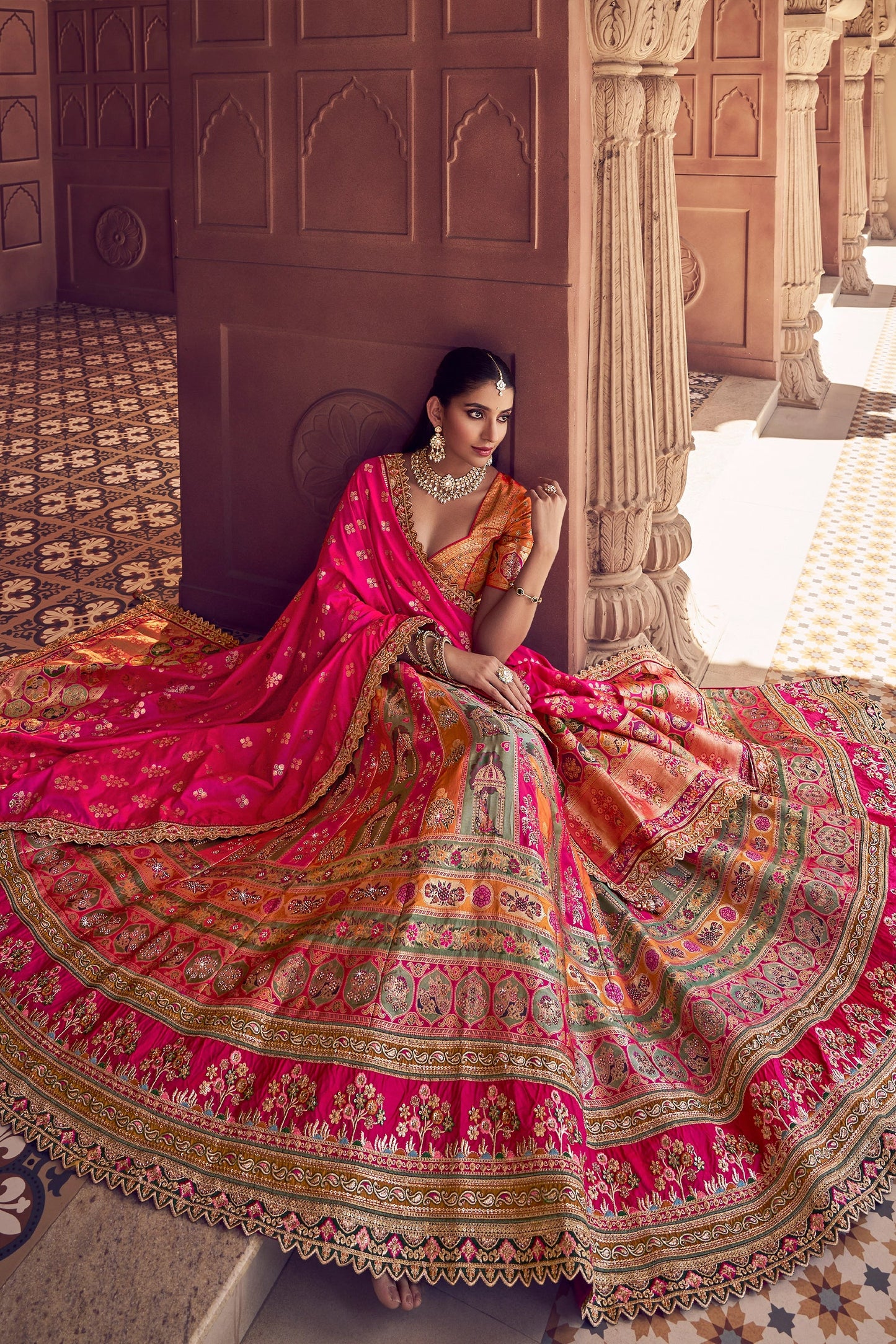 Multicolor Semi-Stitched Banarasi Silk Lehenga-SAR11594_3_SareeButa.com