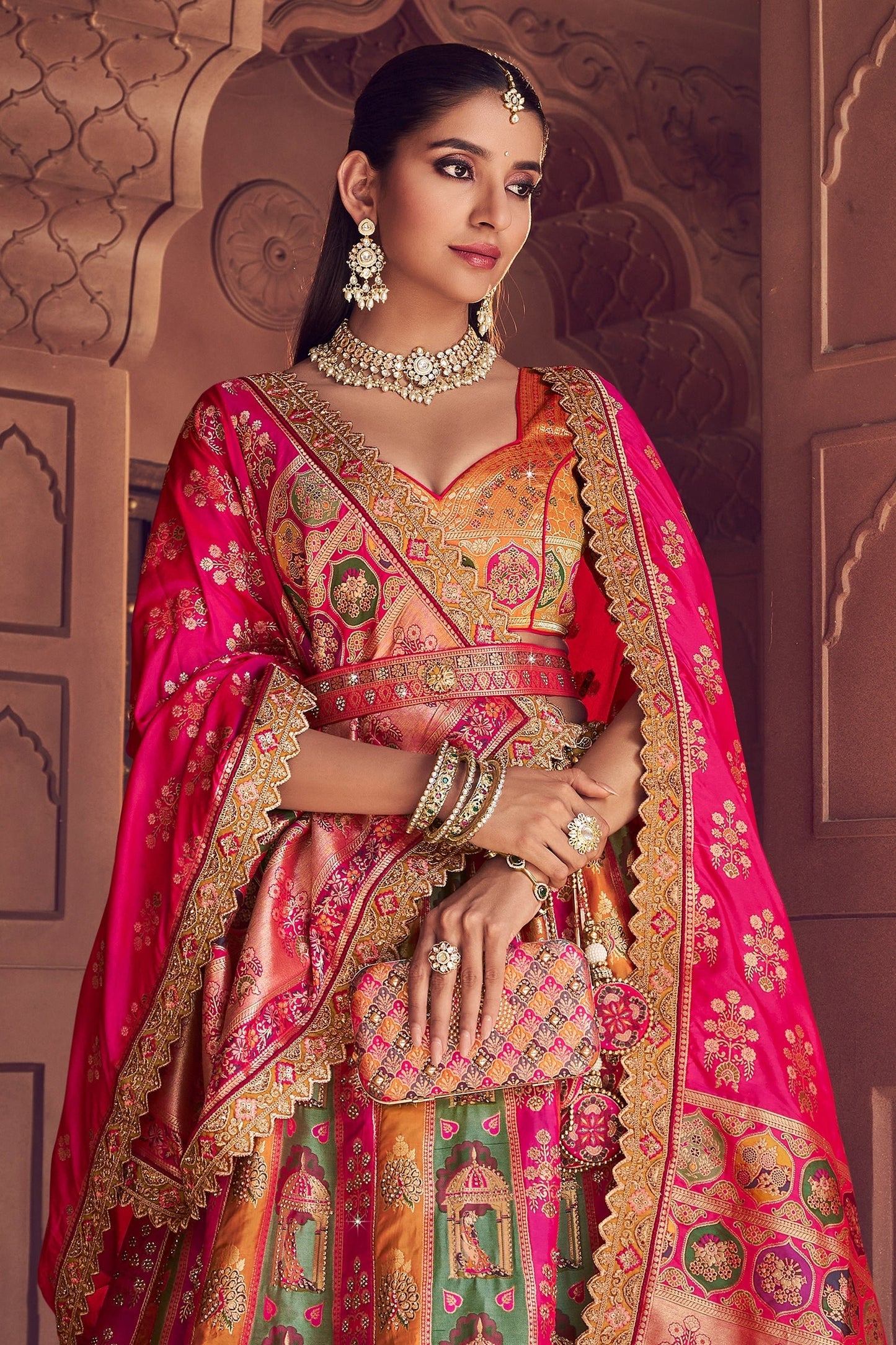 Multicolor Semi-Stitched Banarasi Silk Lehenga-SAR11594_5_SareeButa.com