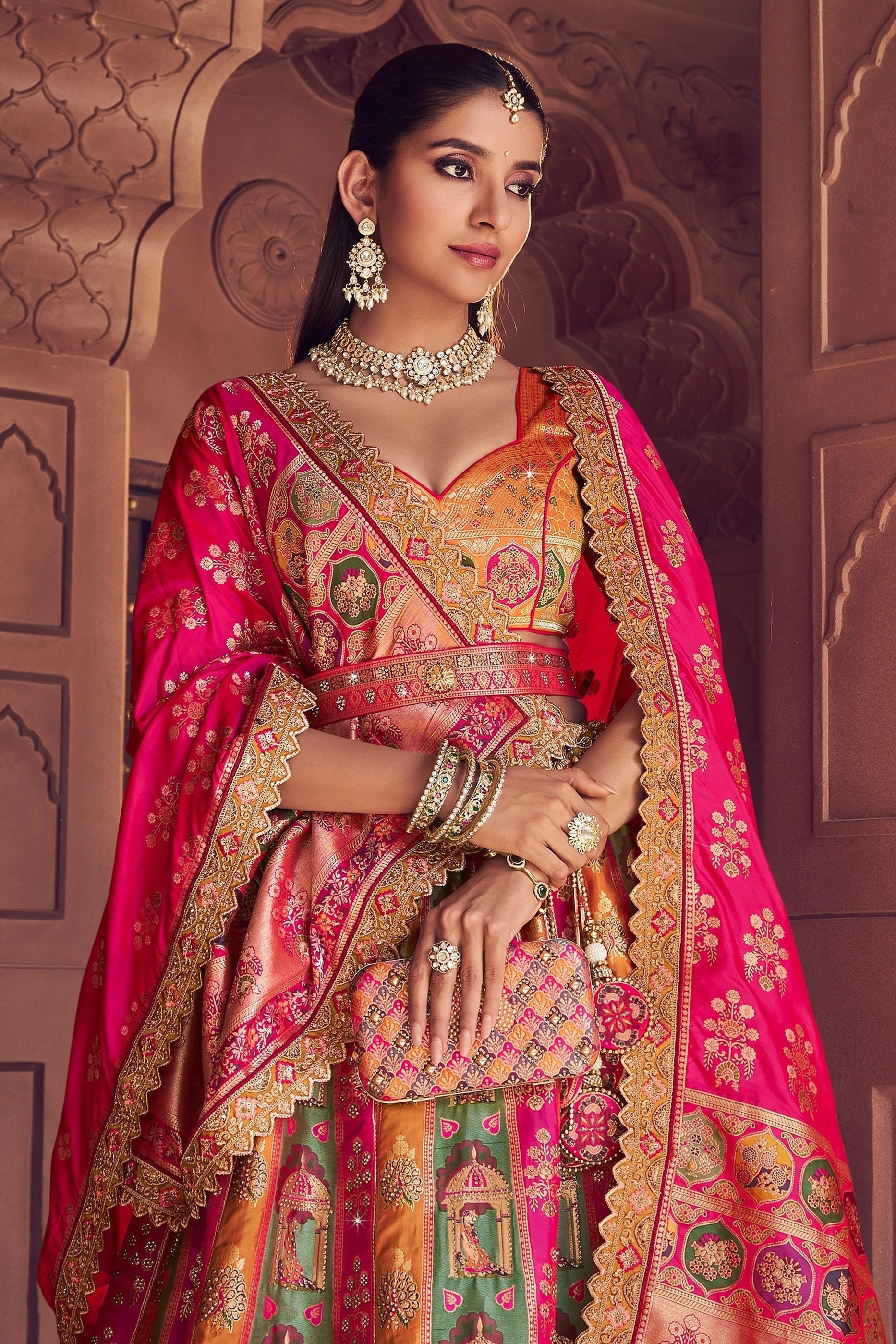 Multicolor Semi-Stitched Banarasi Silk Lehenga-SAR11594_5_SareeButa.com