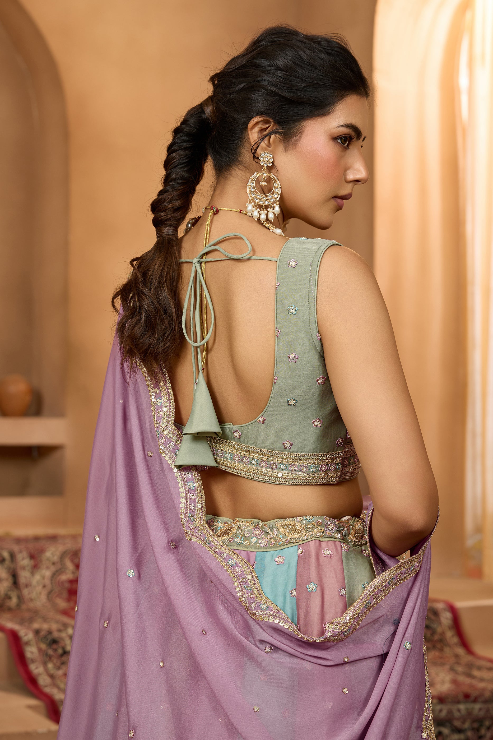 Multicolor Semi-Stitched Embroidered Georgette Lehenga-SAR10706_4_SareeButa.com