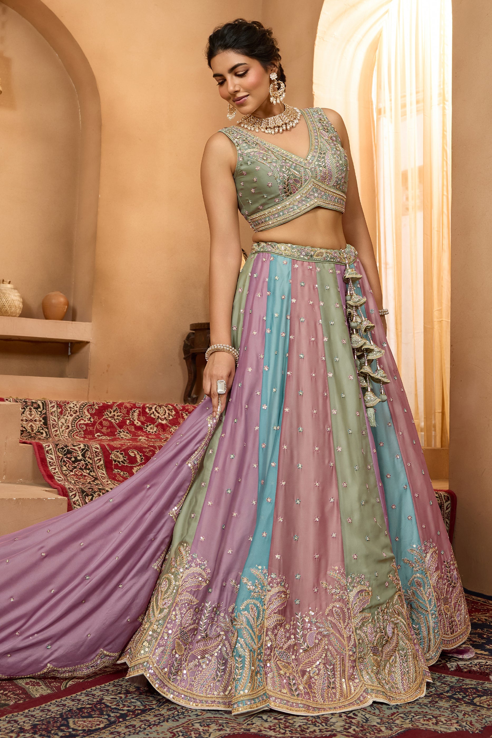 Multicolor Semi-Stitched Embroidered Georgette Lehenga-SAR10706_5_SareeButa.com