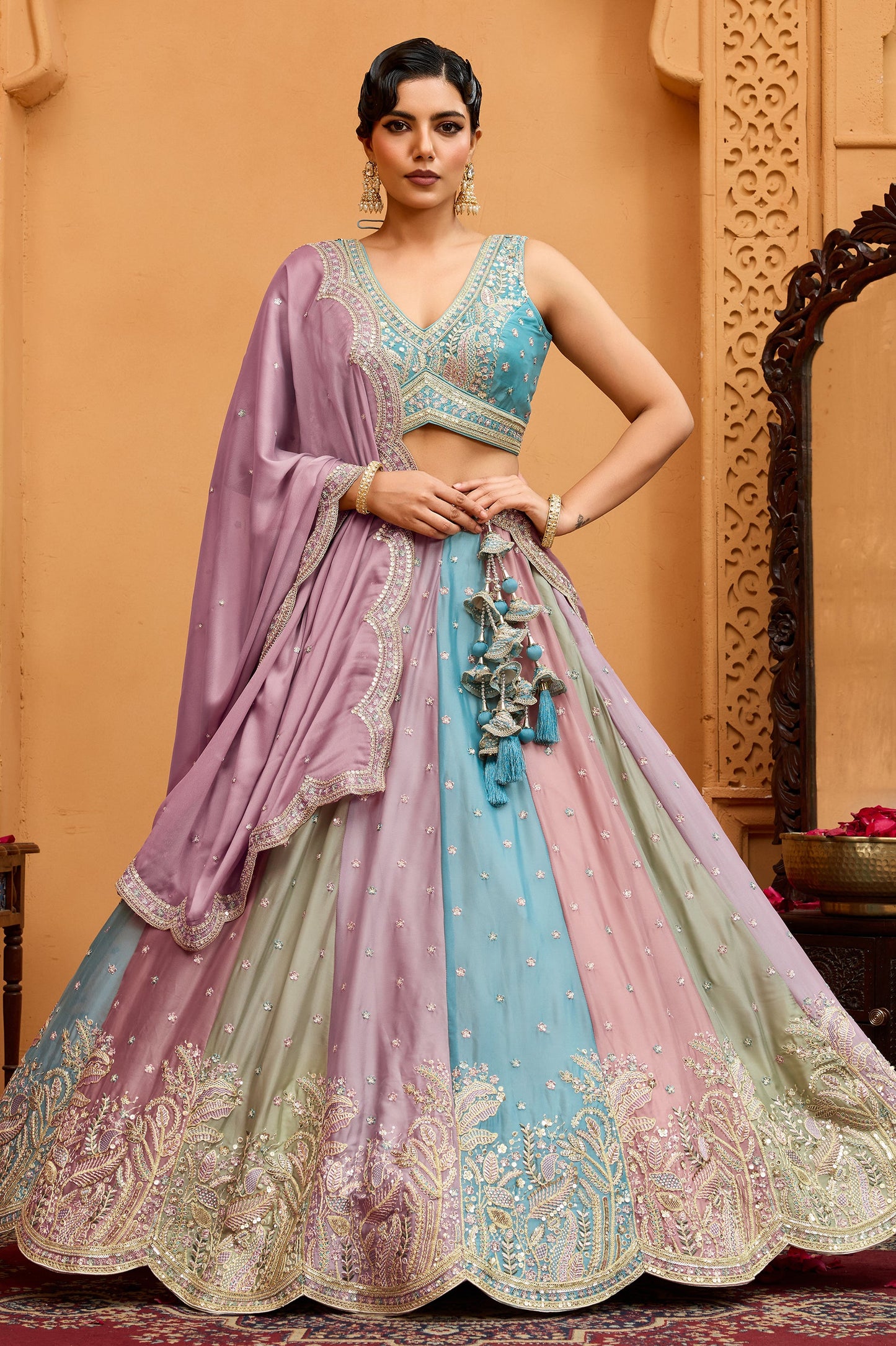 Multicolor Semi-Stitched Embroidered Georgette Lehenga-SAR10707_1_SareeButa.com