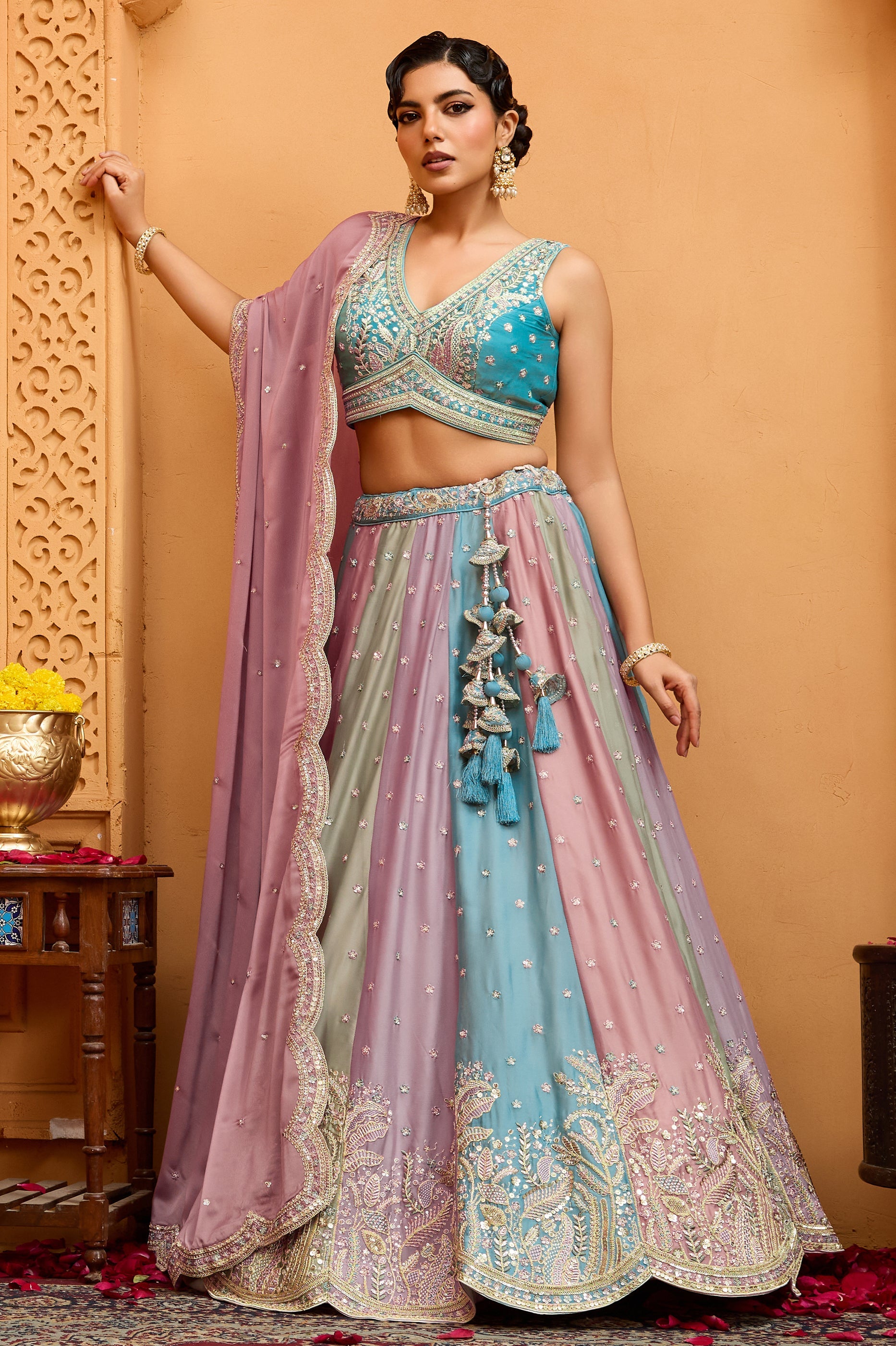 Multicolor Semi-Stitched Embroidered Georgette Lehenga-SAR10707_2_SareeButa.com