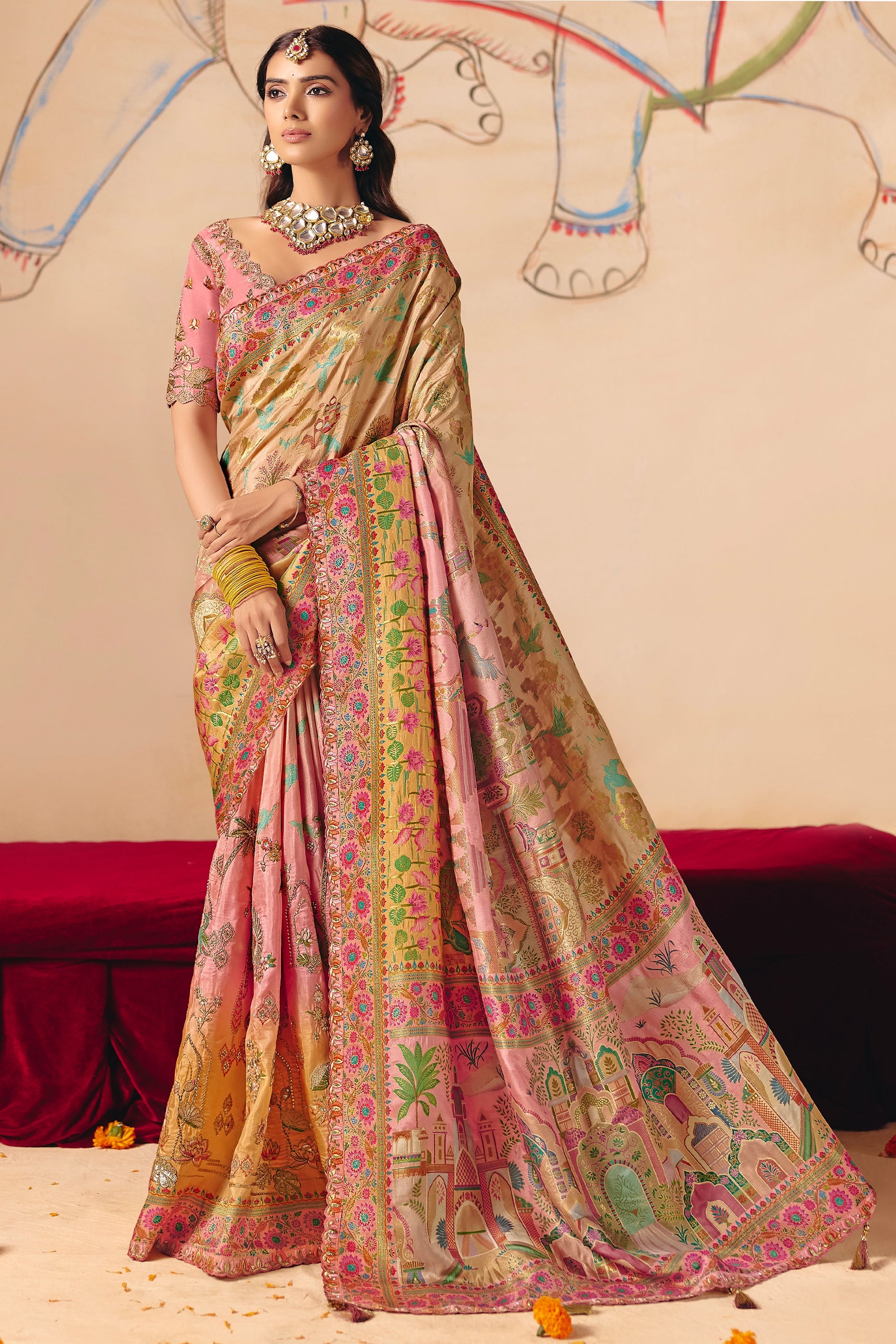 Multicolor Zari Work Dola Silk Saree With Embroidery-SAR12072_1_SareeButa.com