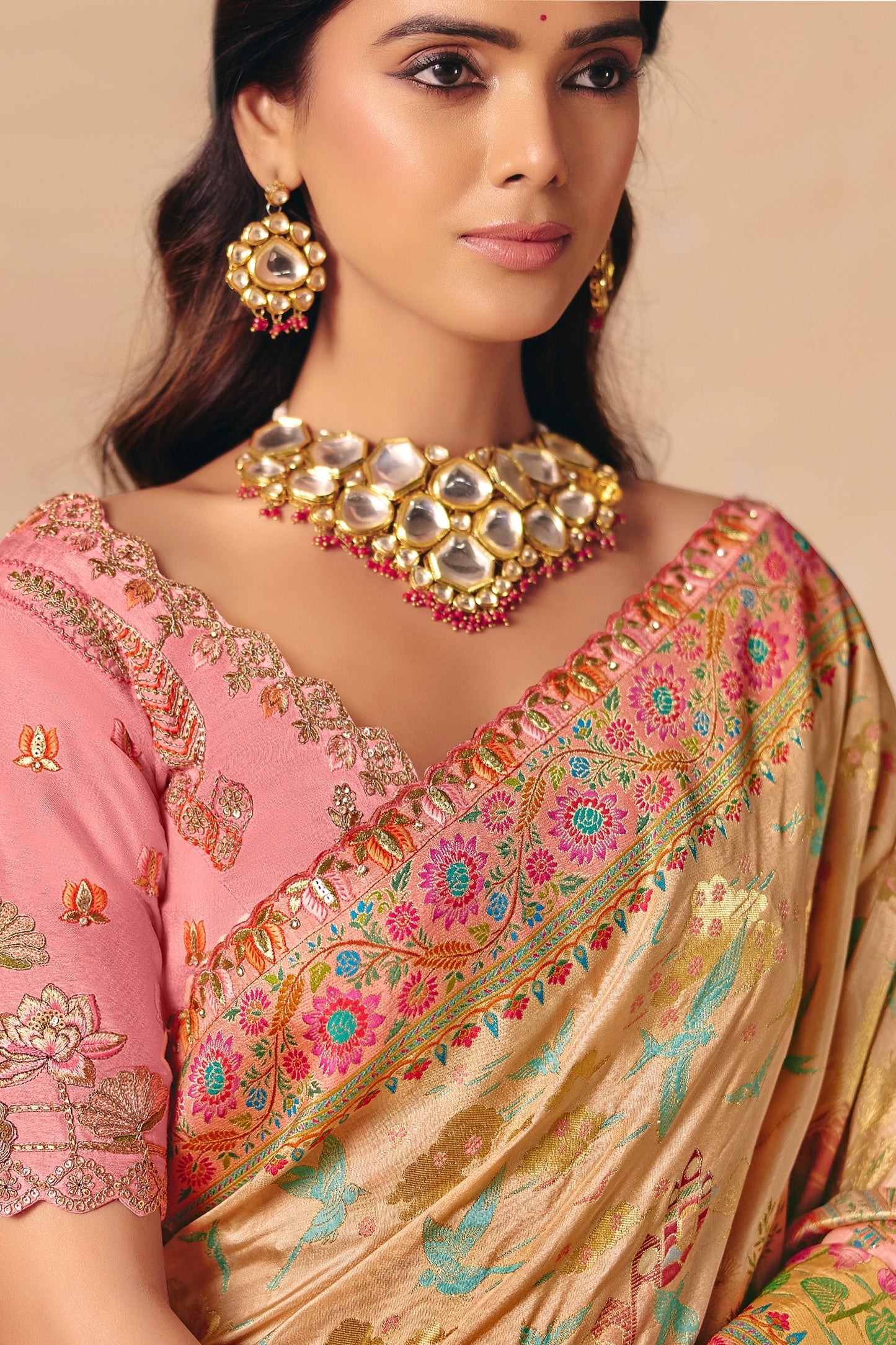 Multicolor Zari Work Dola Silk Saree With Embroidery-SAR12072_2_SareeButa.com