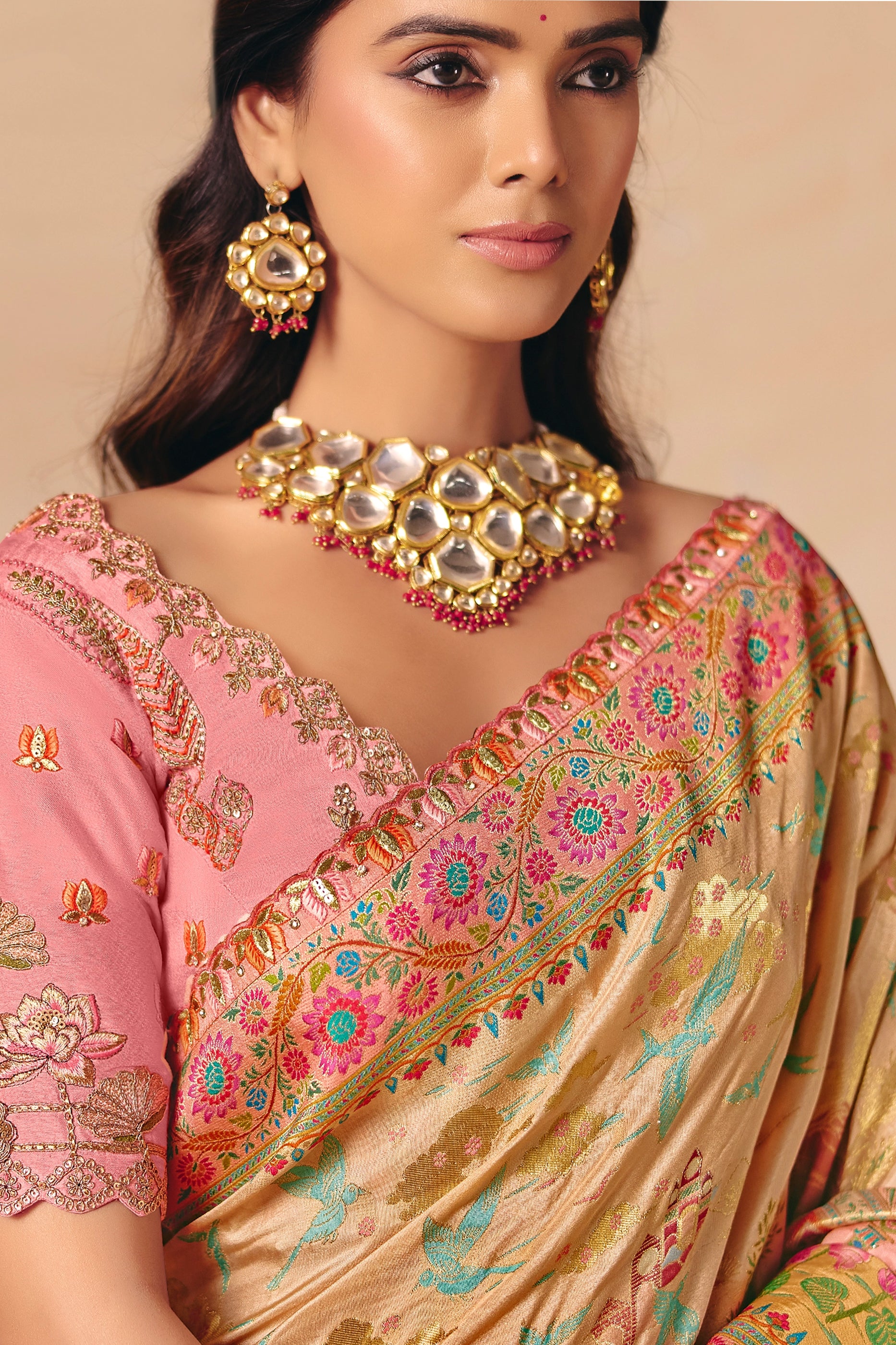 Multicolor Zari Work Dola Silk Saree With Embroidery-SAR12072_2_SareeButa.com