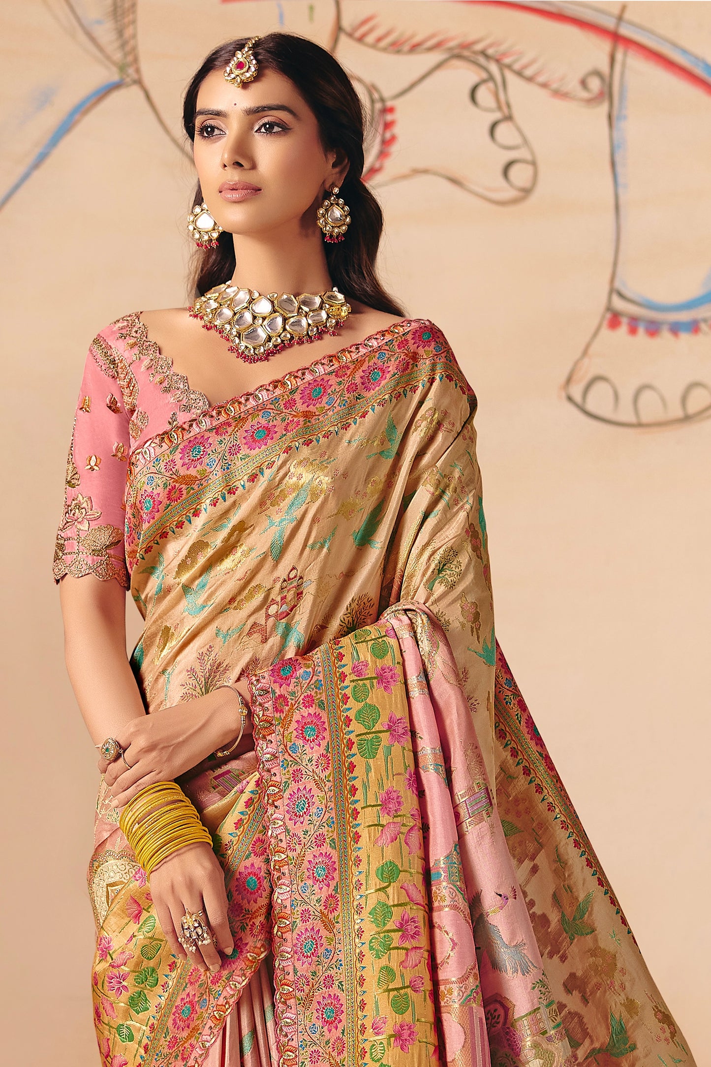 Multicolor Zari Work Dola Silk Saree With Embroidery-SAR12072_4_SareeButa.com