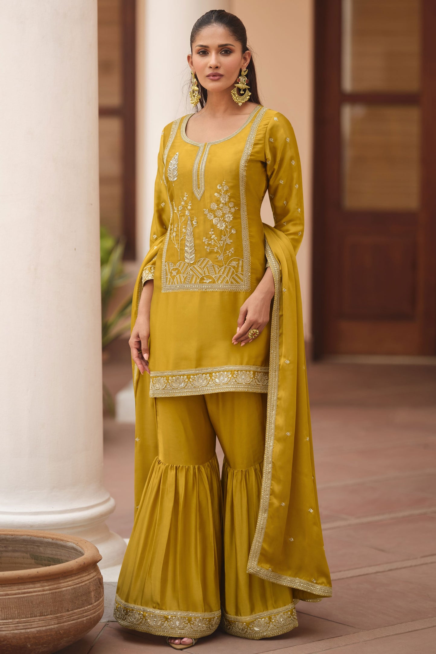 Mustard Readymade Satin Silk Sharara Suit-SS843_1_SareeButa.com