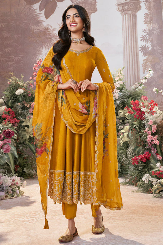 Mustard Readymade Silk Anarkali Suit-SS957_1_SareeButa.com