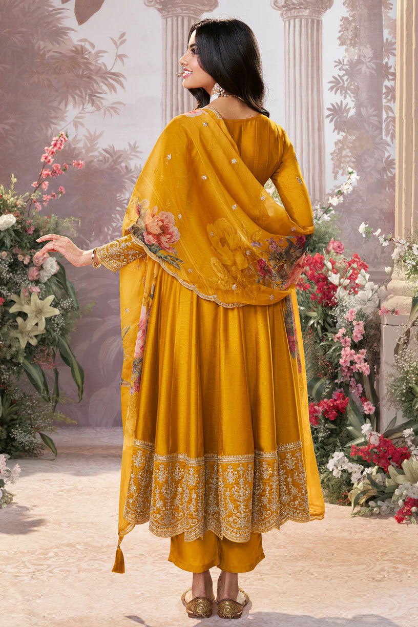 Mustard Readymade Silk Anarkali Suit-SS957_3_SareeButa.com