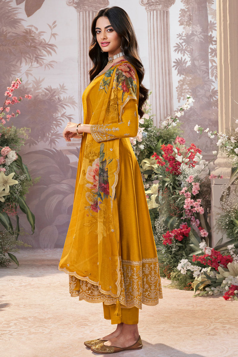 Mustard Readymade Silk Anarkali Suit-SS957_4_SareeButa.com