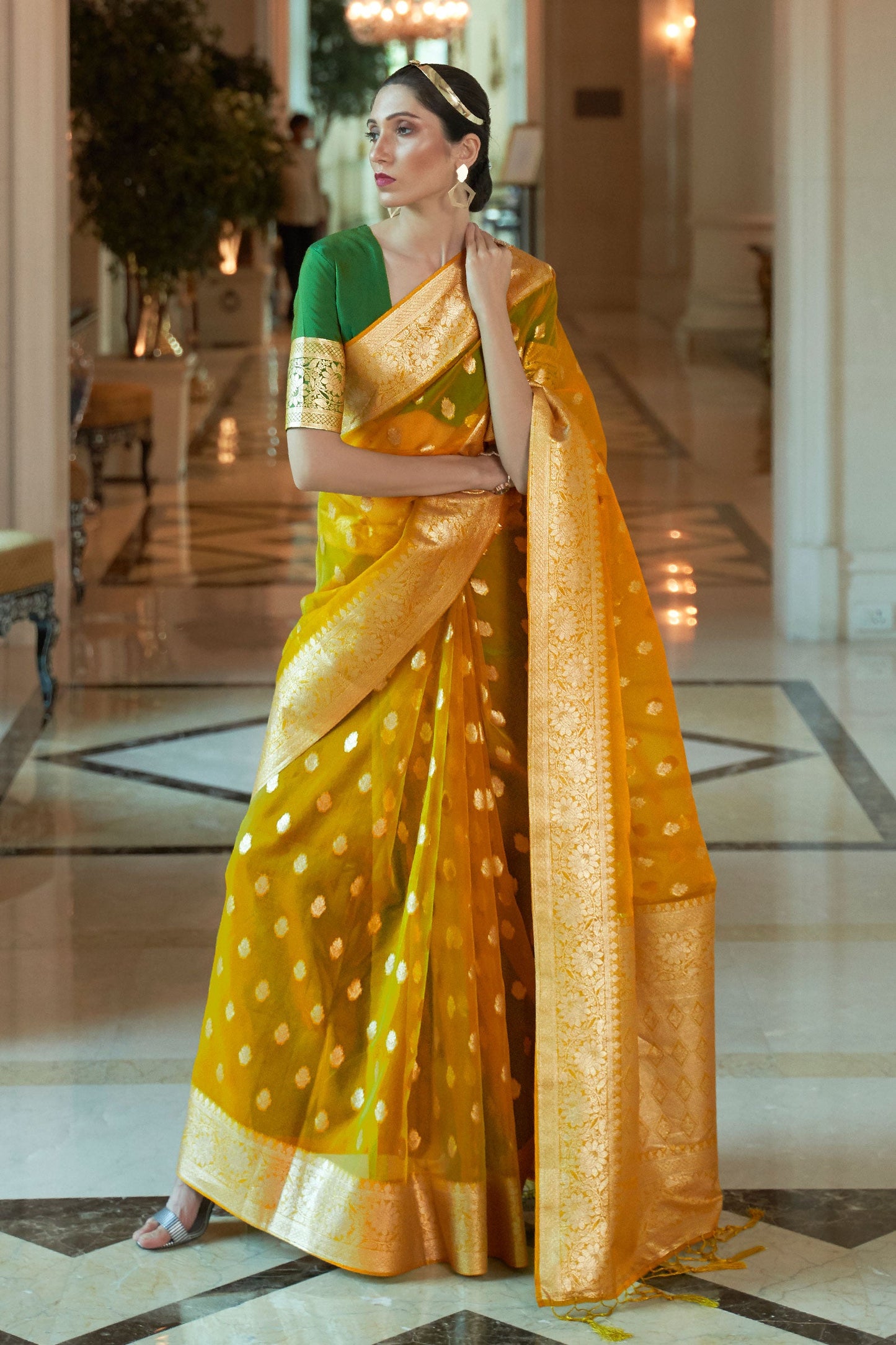 mustard-woven-organza-saree-zb131271_1_SareeButa.com