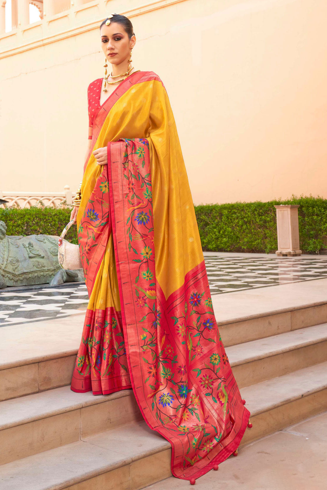 Mustard Woven Paithani Silk Saree-ZB131177_1