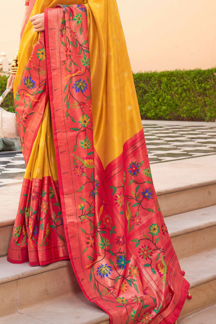 Mustard Woven Paithani Silk Saree-ZB131177_3