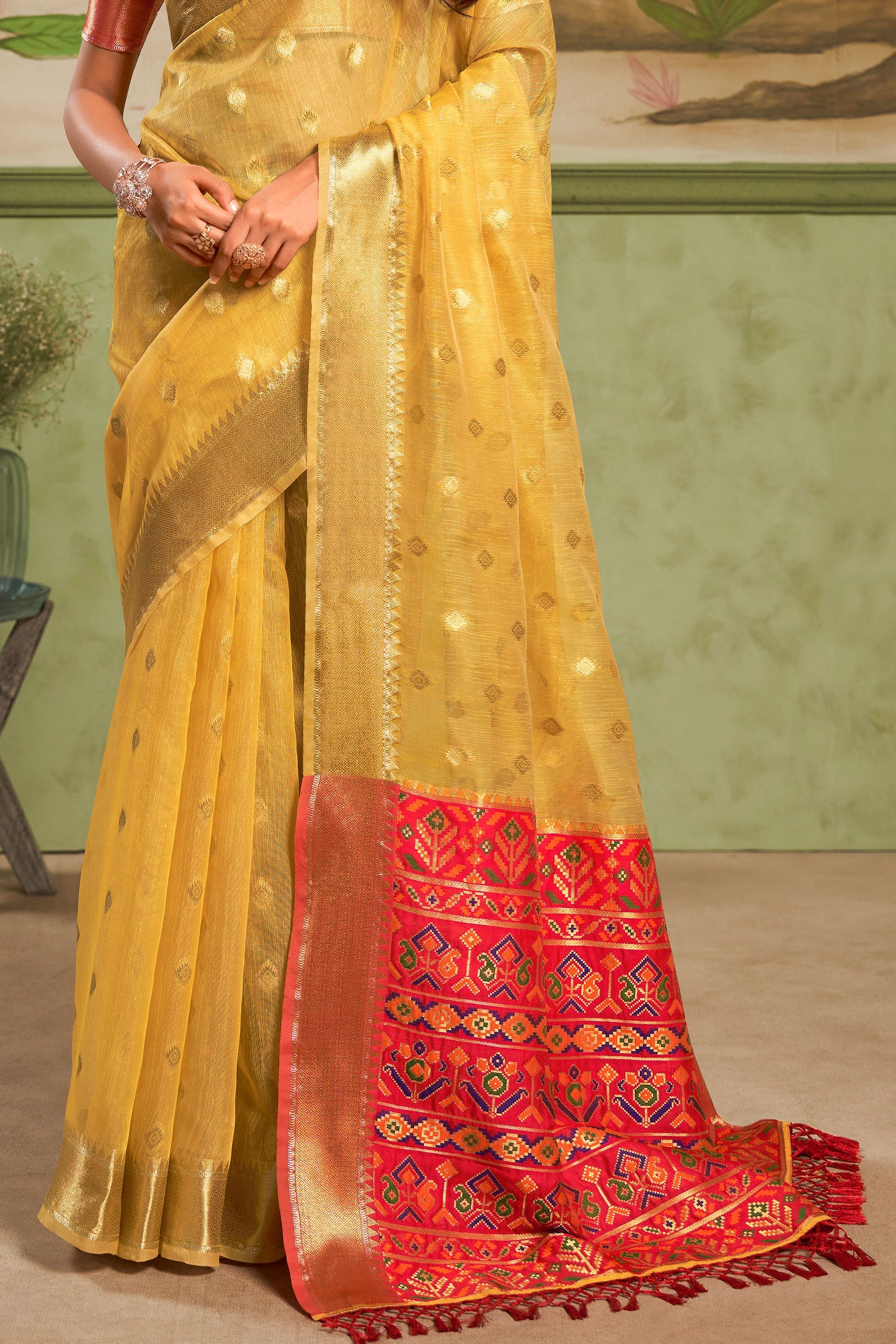 Mustard Yellow Cotton Silk Saree-ZB132237_3