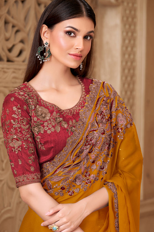 Mustard Embroidered Satin Silk Saree-SAR12455_2_SareeButa.com