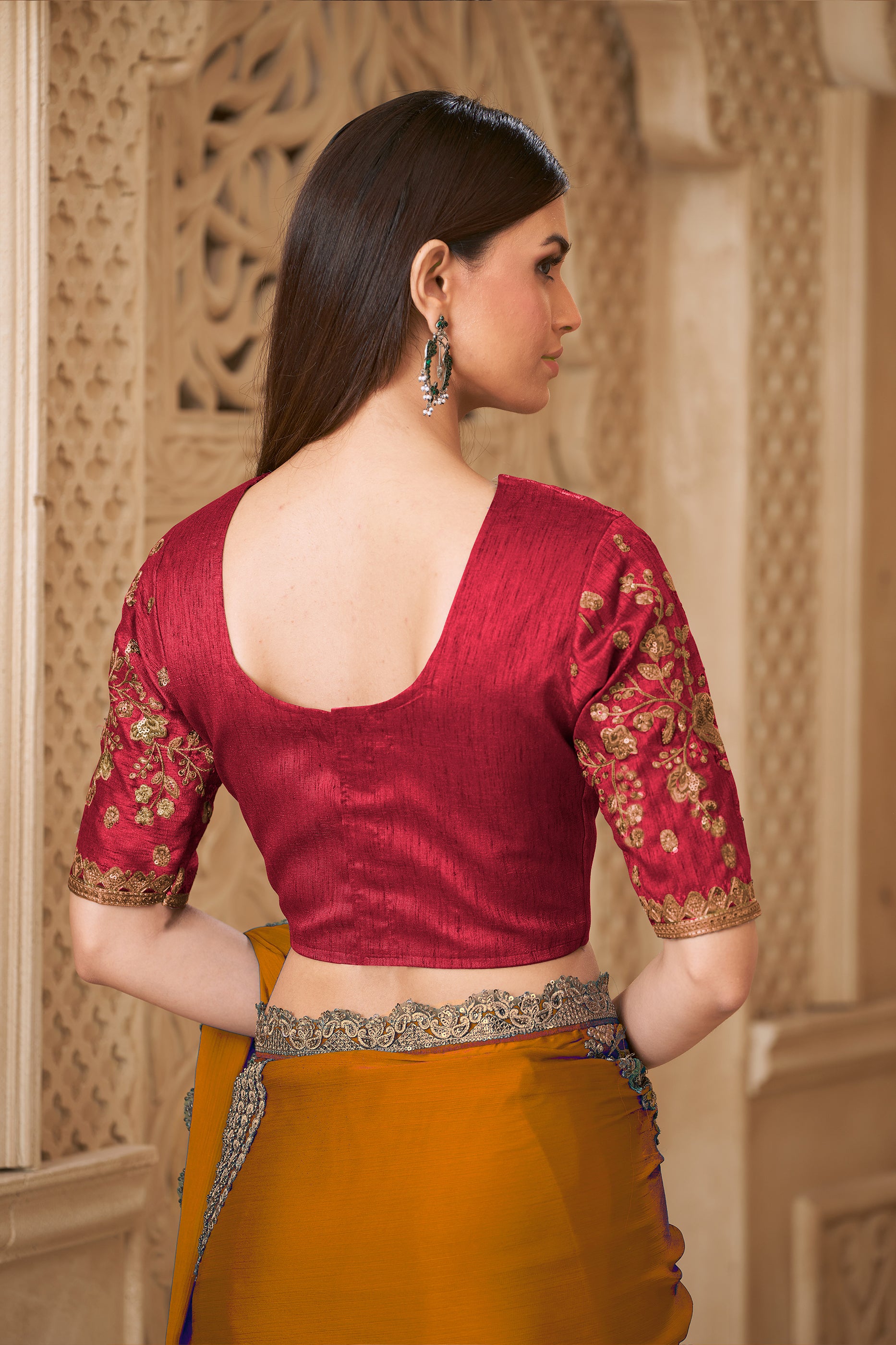 Mustard Embroidered Satin Silk Saree-SAR12455_5_SareeButa.com
