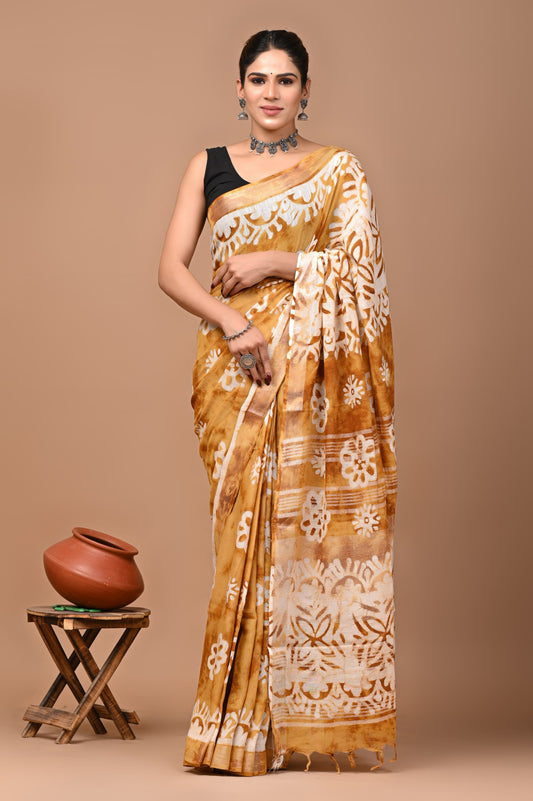 mustard-handblock-print-cotton-linen-saree-zb132588_1_SareeButa.com