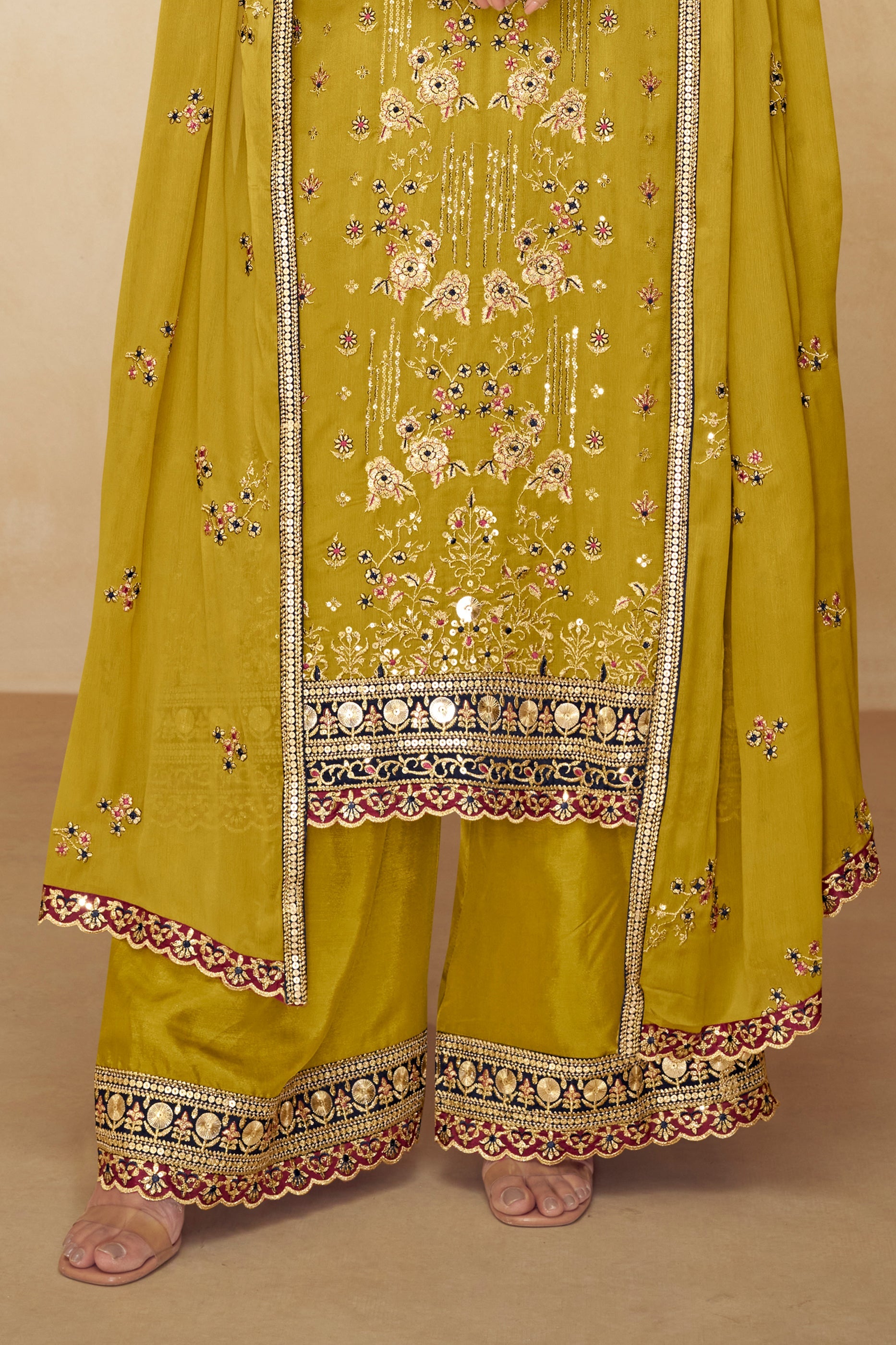 Mustard Readymade Embroidered Chinon Suit-SAR10491_4_SareeButa.com