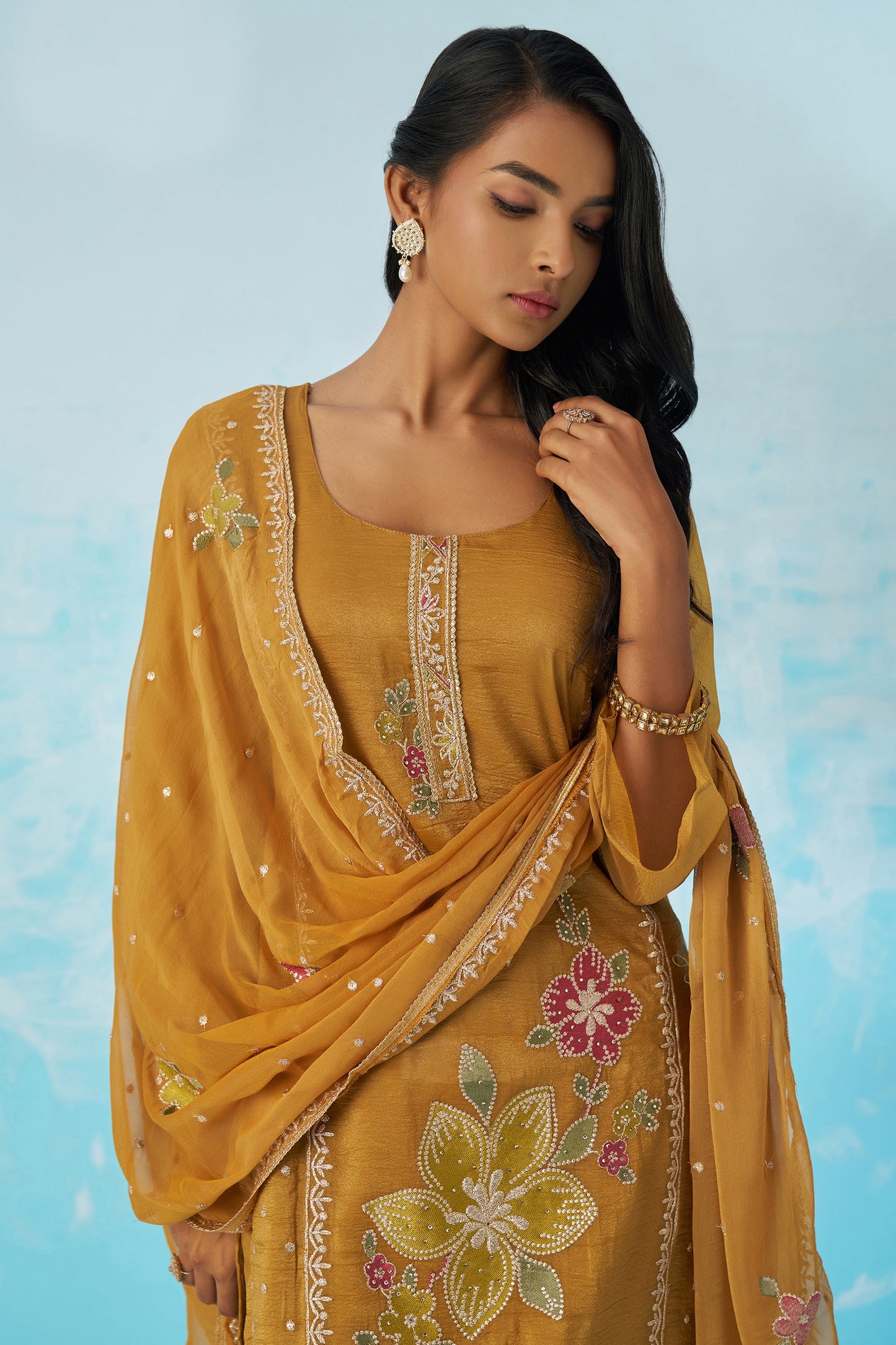 Mustard Readymade Embroidered Silk Suit-SAR11647_2_SareeButa.com