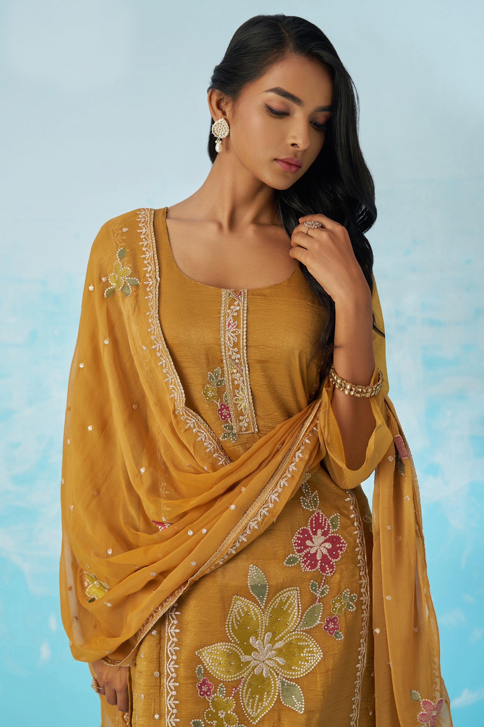 Mustard Readymade Embroidered Silk Suit-SAR11647_2_SareeButa.com