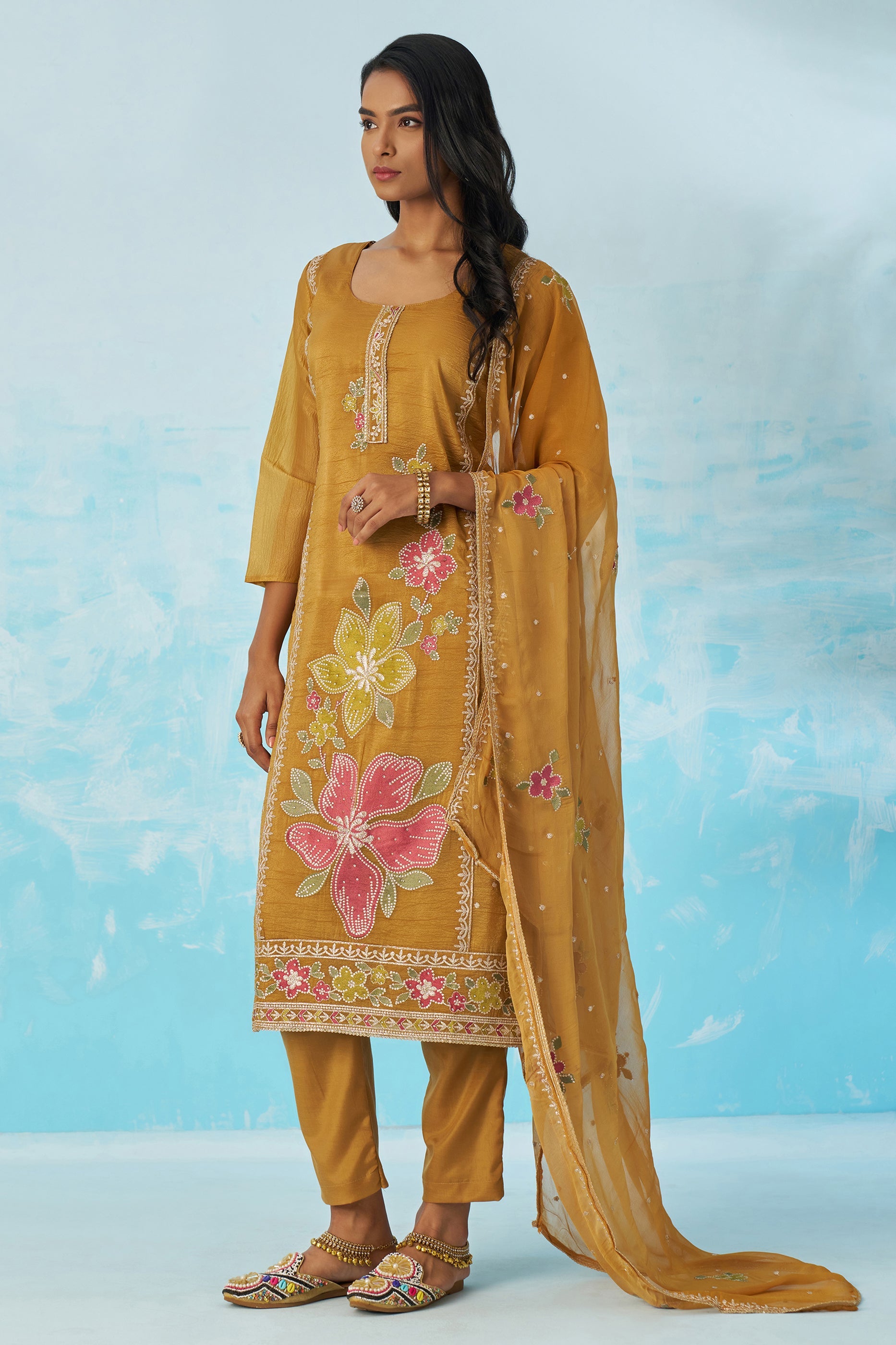 Mustard Readymade Embroidered Silk Suit-SAR11647_3_SareeButa.com
