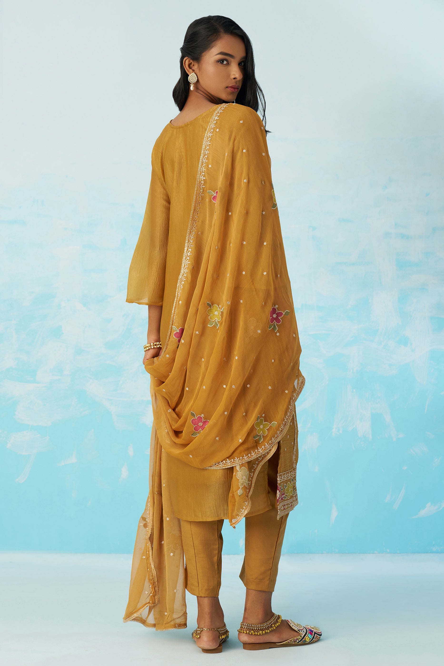 Mustard Readymade Embroidered Silk Suit-SAR11647_4_SareeButa.com