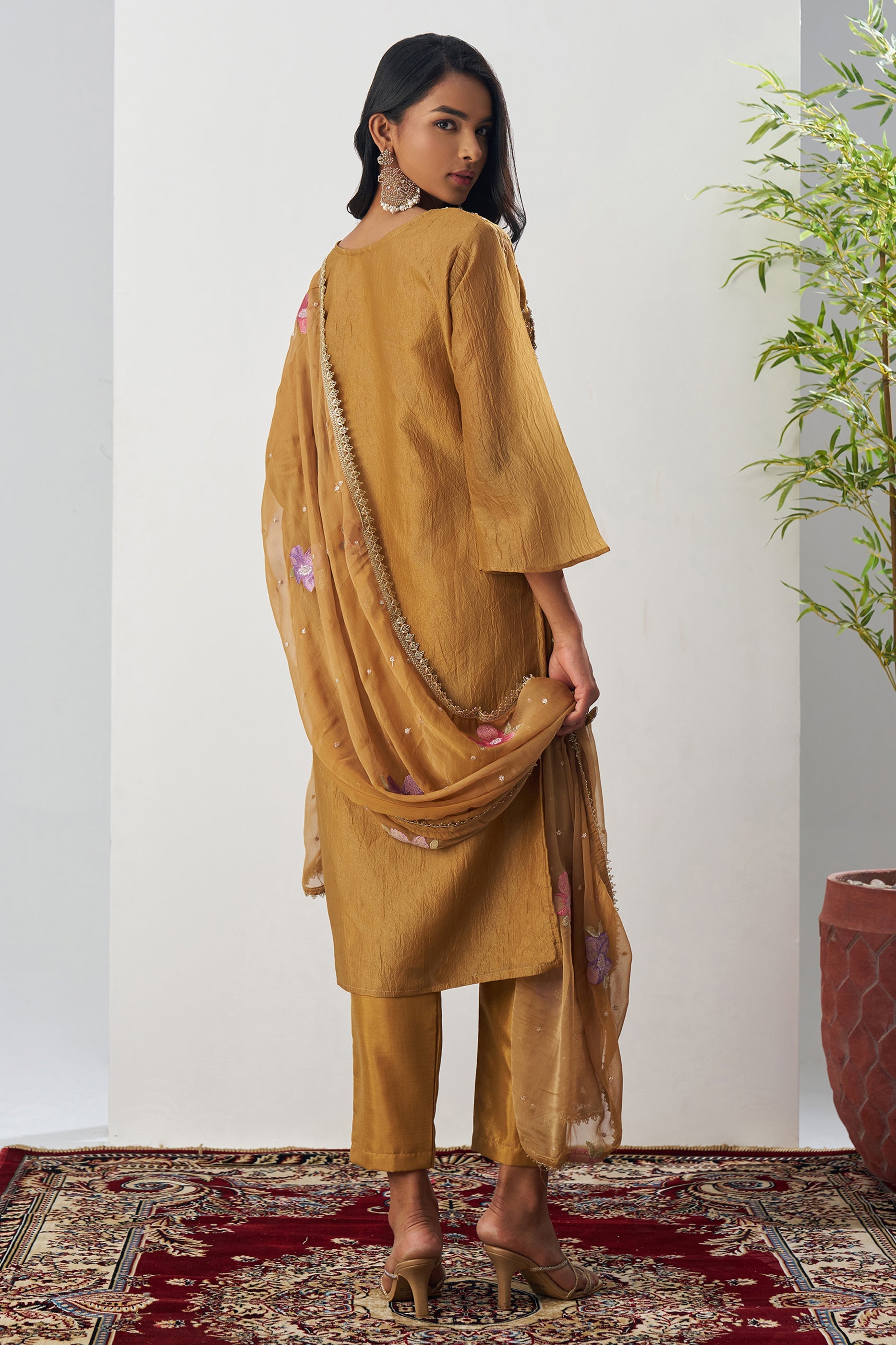 Mustard Readymade Embroidered Silk Suit-SAR11648_3_SareeButa.com