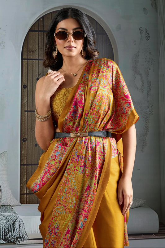 Mustard Yellow Ajrakh Print Satin Saree-SAR11828_2_SareeButa.com