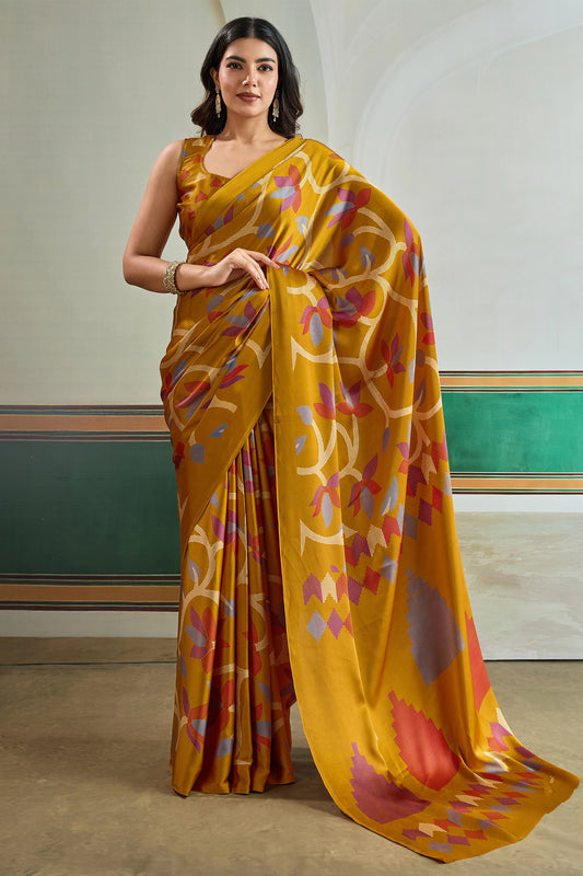 Mustard Yellow Ajrakh Print Satin Saree-SAR11836_1_SareeButa.com