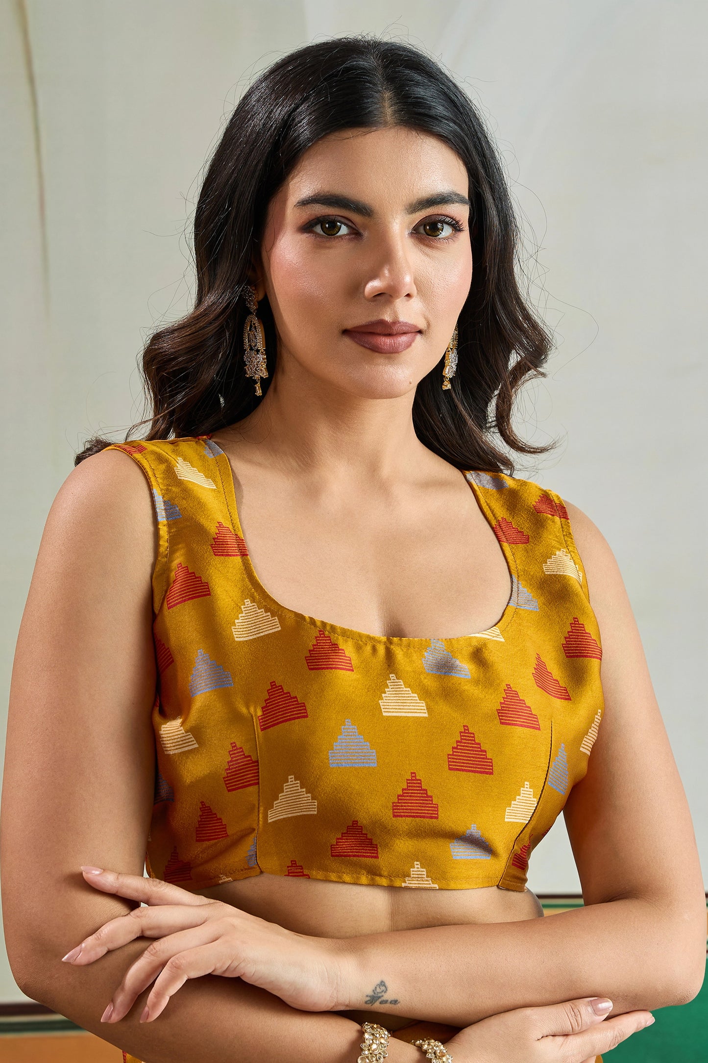 Mustard Yellow Ajrakh Print Satin Saree-SAR11836_4_SareeButa.com