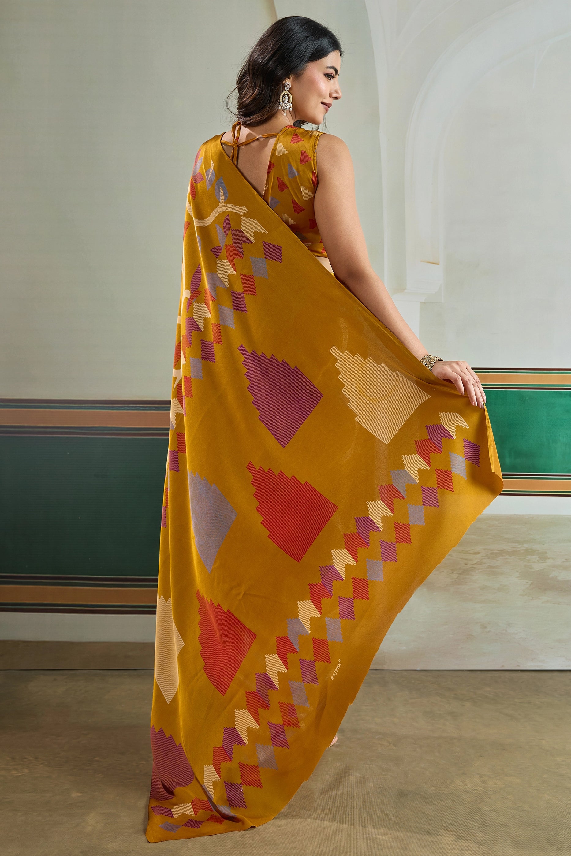 Mustard Yellow Ajrakh Print Satin Saree-SAR11836_5_SareeButa.com