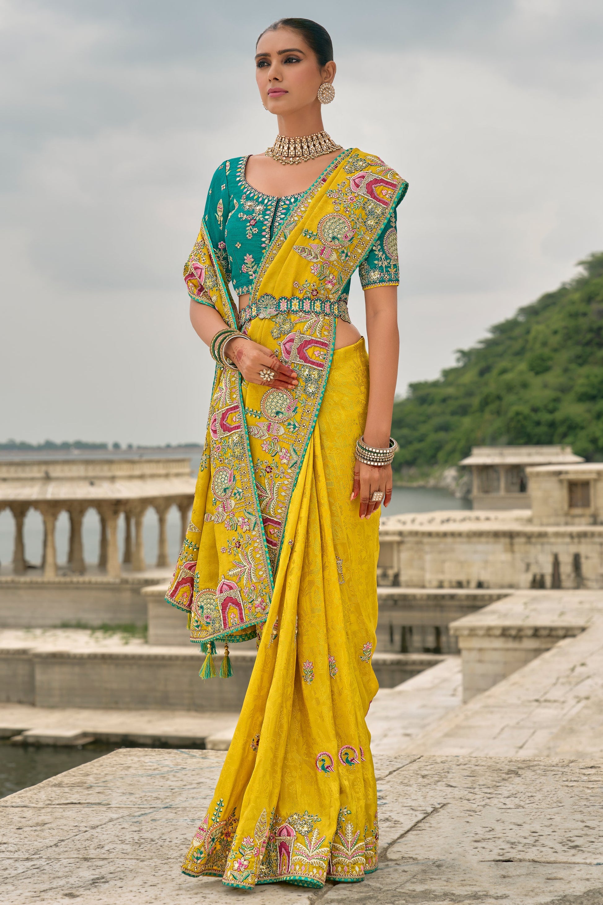 Mustard Yellow Banarasi Saree-ZB133322_4_SareeButa.com