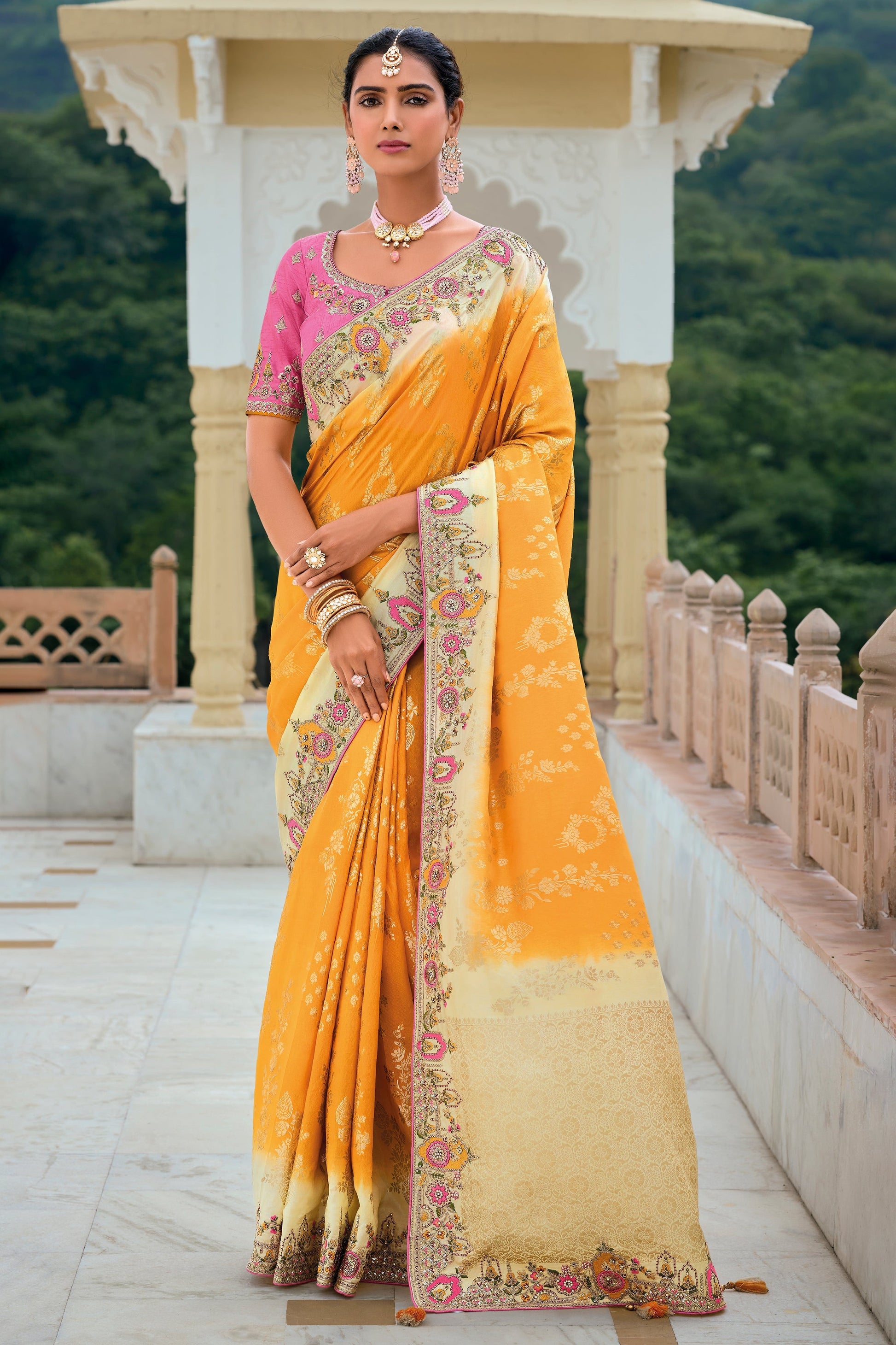 Mustard Yellow Banarasi Saree-ZB133337_1_SareeButa.com