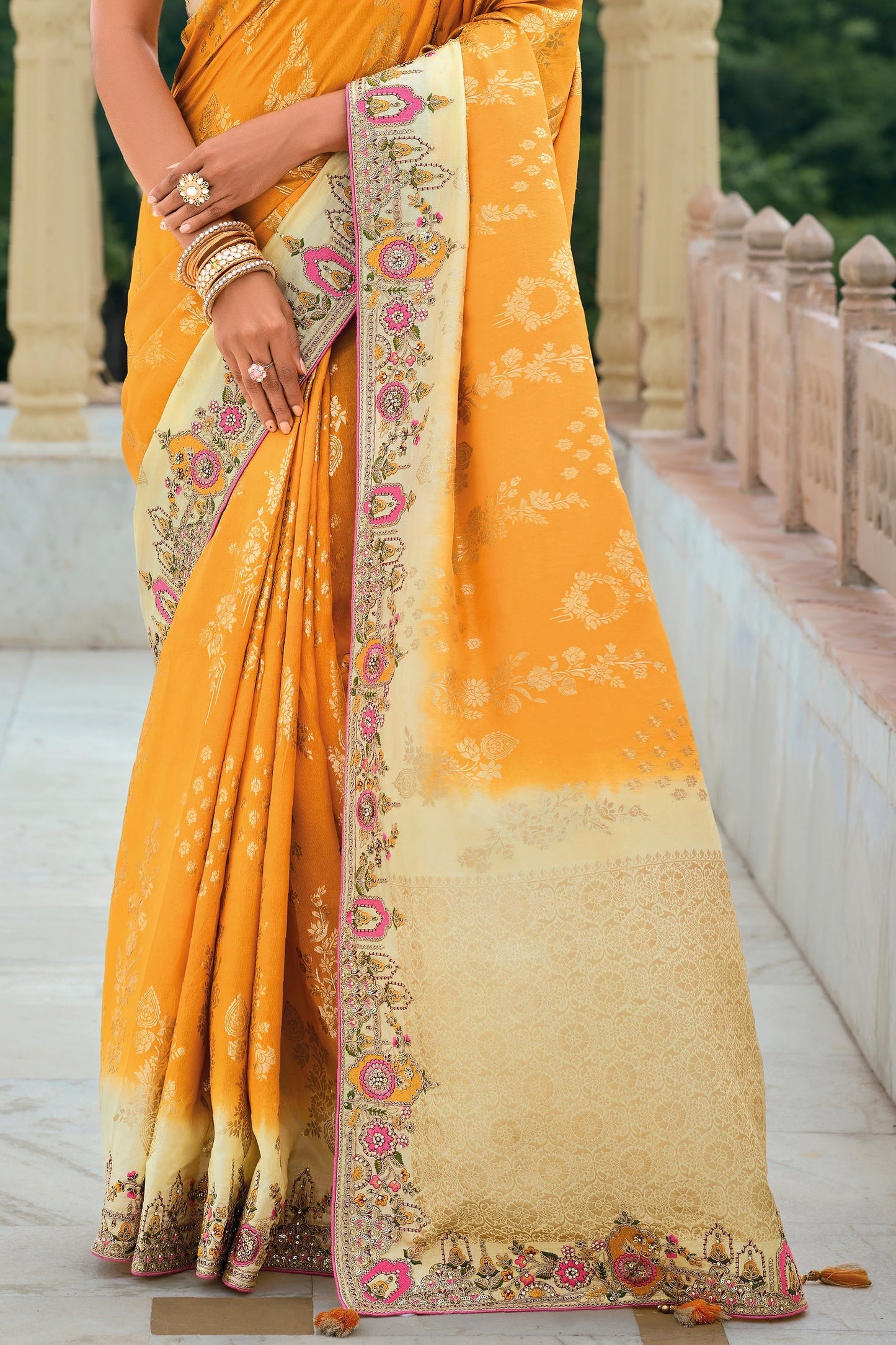 Mustard Yellow Banarasi Saree-ZB133337_4_SareeButa.com