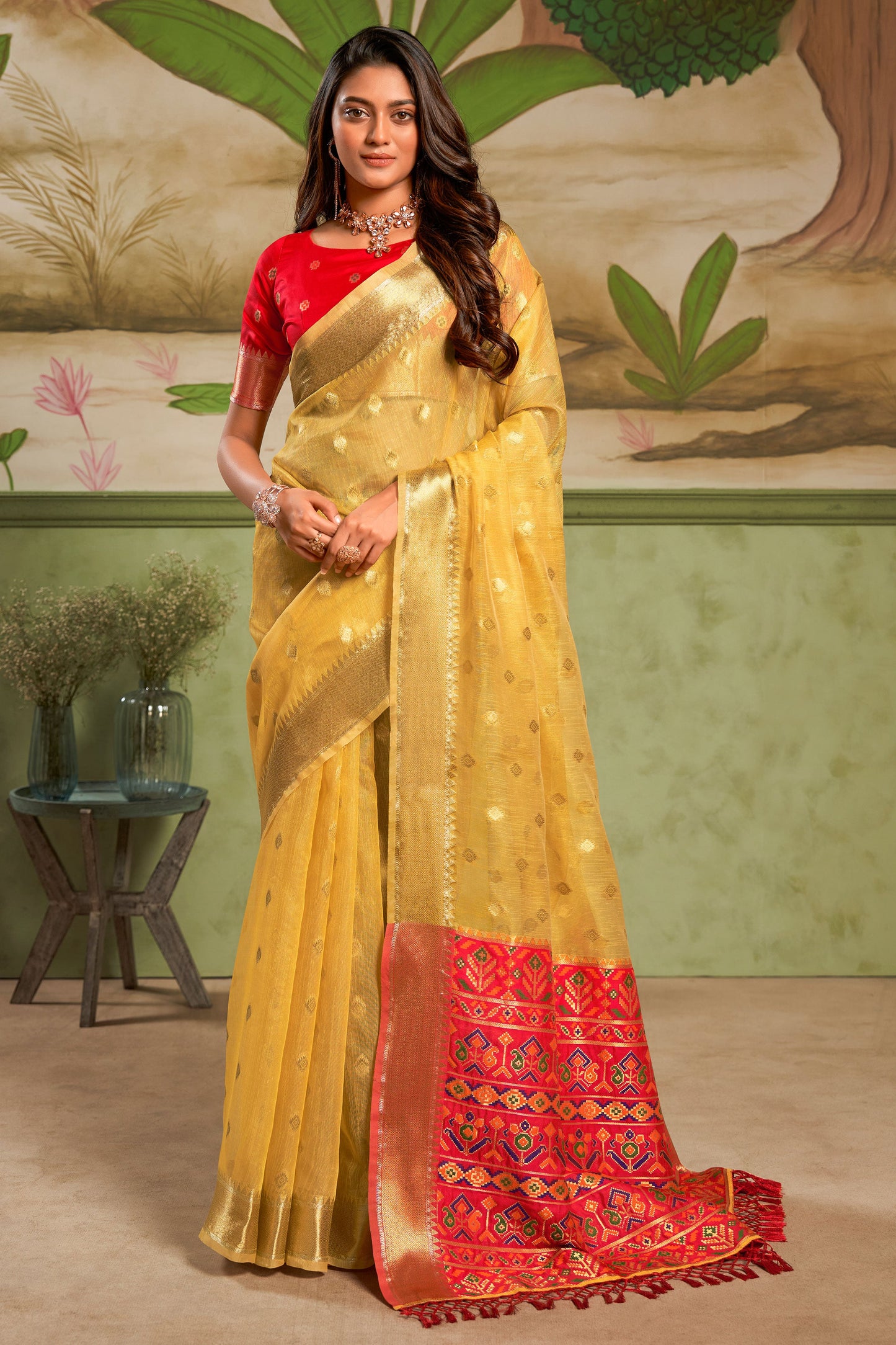 Mustard Yellow Cotton Silk Saree-ZB132237_1