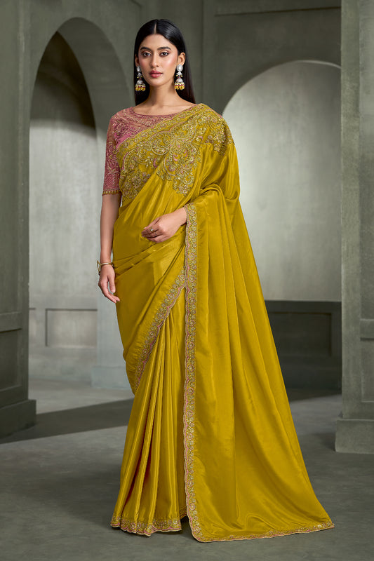Mustard Yellow Embroidered Crepe Silk Saree-SAR13277_1_SareeButa.com