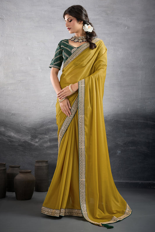 Mustard Yellow Embroidered Georgette Saree-SAR10602_1_SareeButa.com