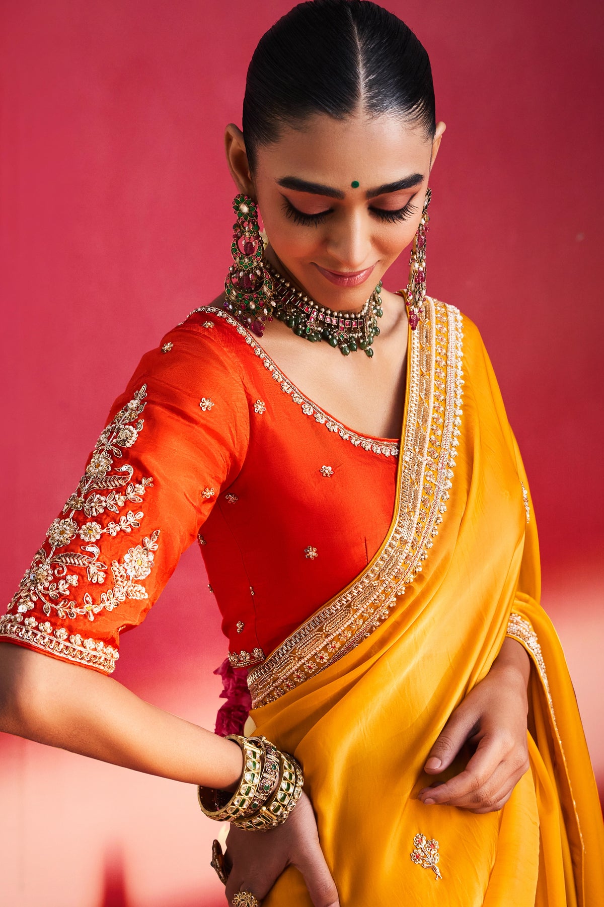 Mustard Yellow Embroidered Natural Silk Saree-SAR13301_2_SareeButa.com